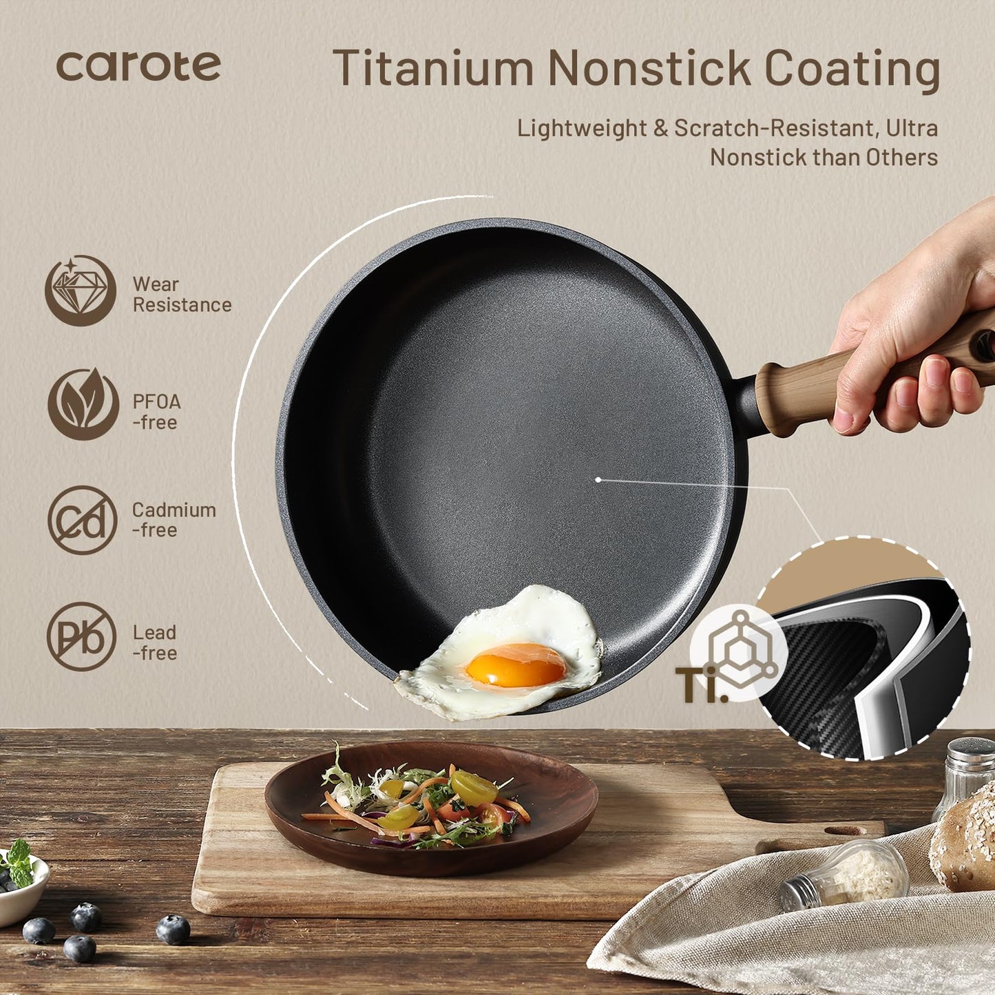 CAROTE Nonstick Frying Pan Set with Lid