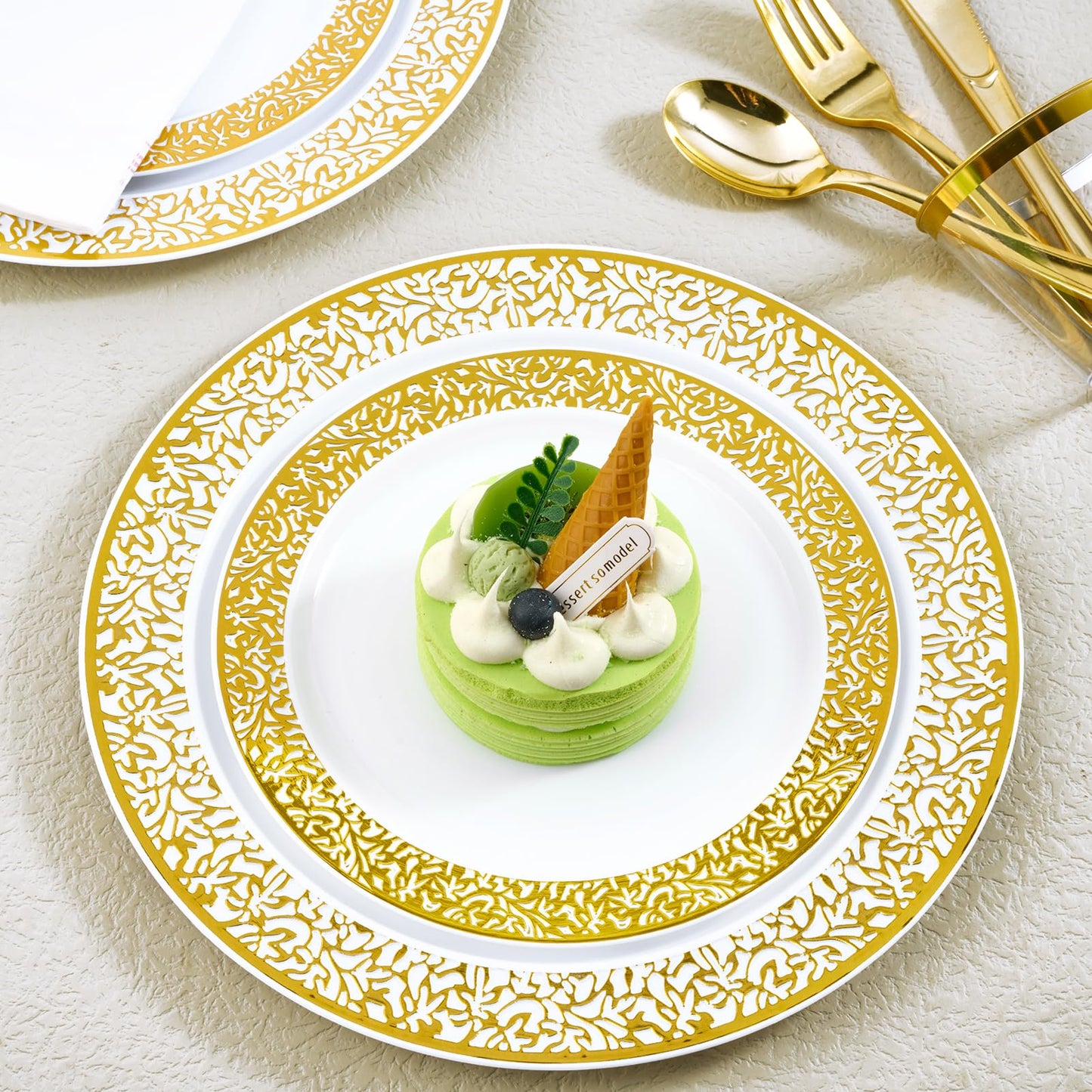150 Count Gold Disposable Dinnerware Set for Parties