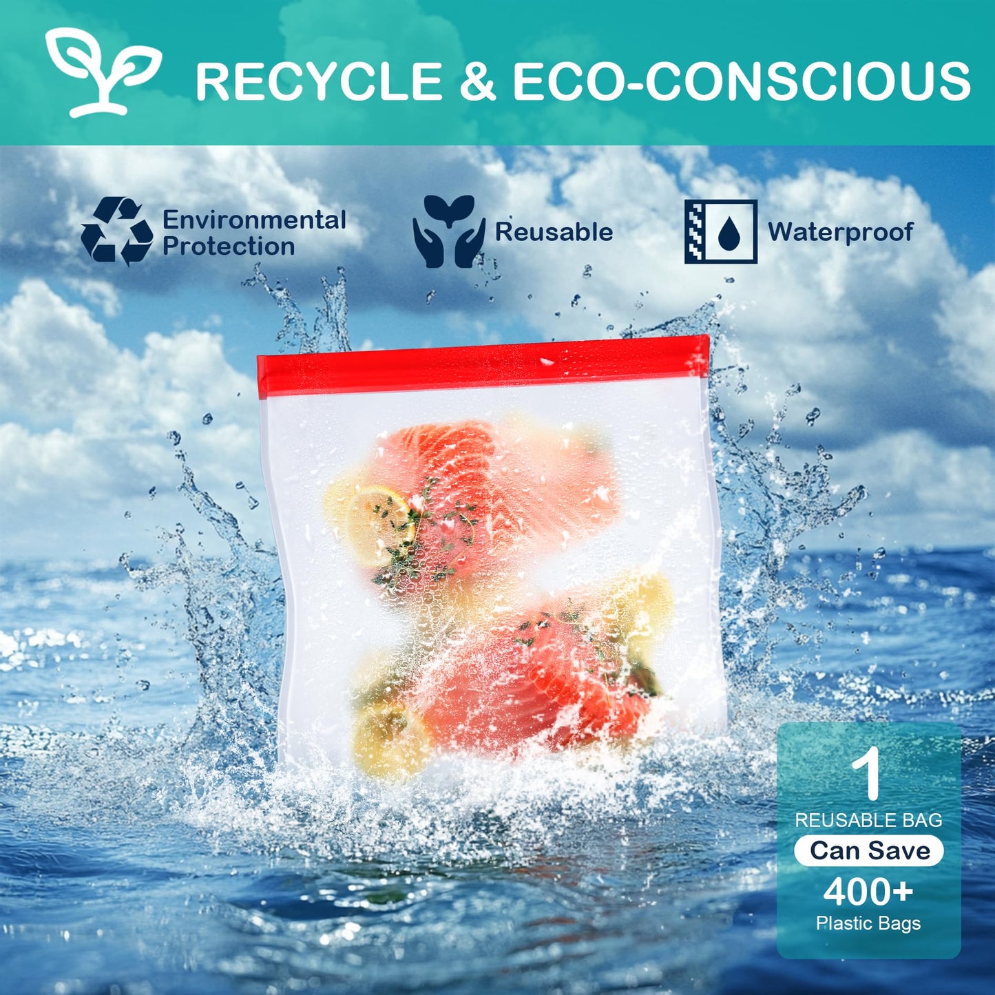 Reusable Silicone Food Storage Bags - 15 Packs