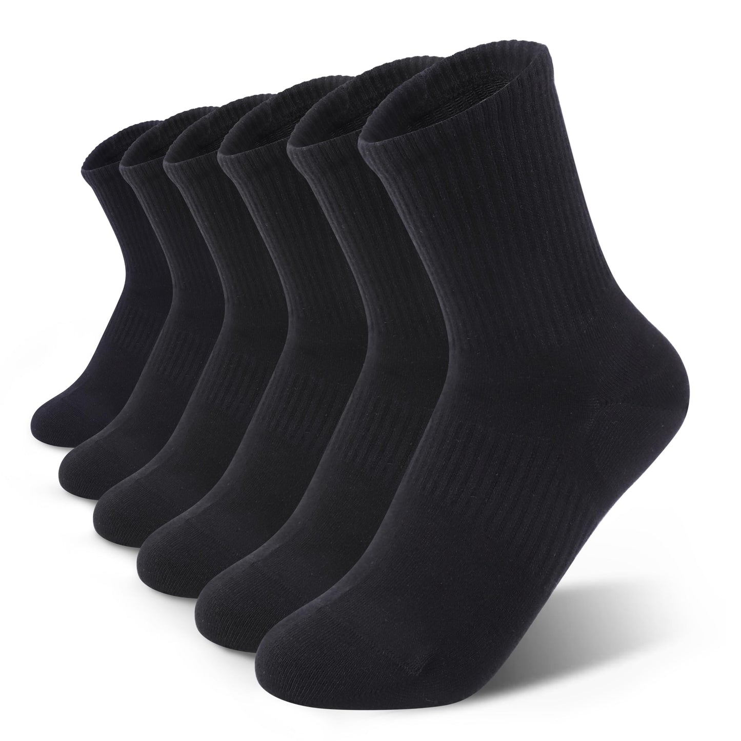 TikMox Athletic Running Socks with Arch Compression, Cotton Cushioned Crew Socks for a Secure Fit, White Black for Men & Women(3-6 pairs)