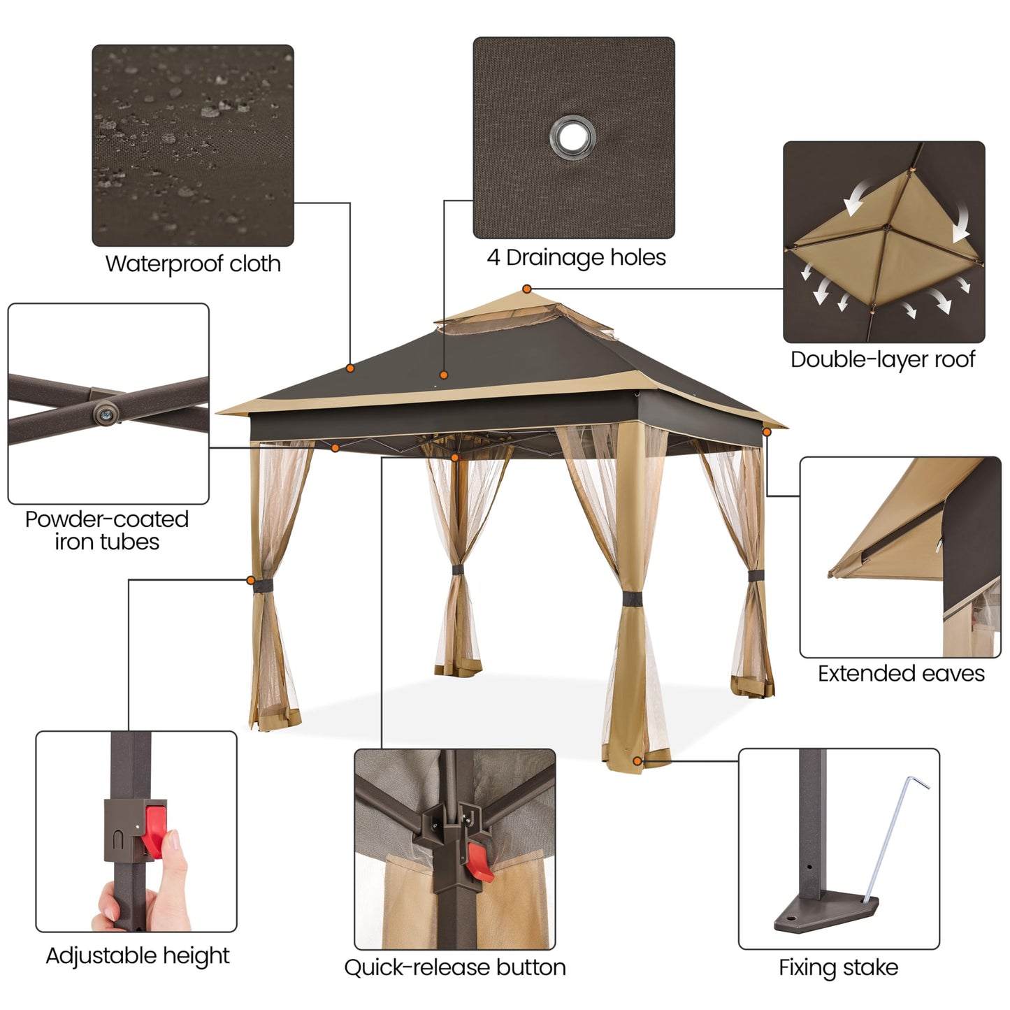 11x11 Pop Up Gazebo with Mesh Netting