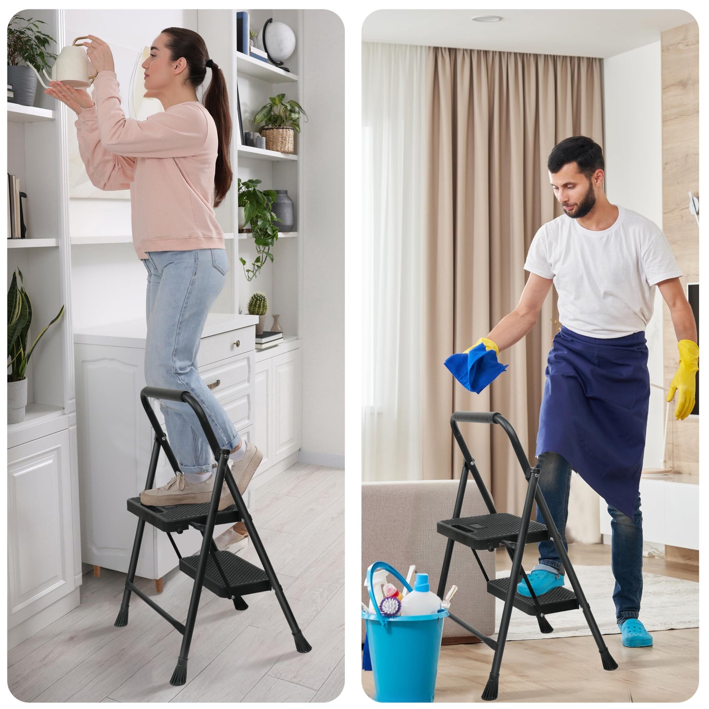 2 Step Folding Steel Ladder with Handgrip