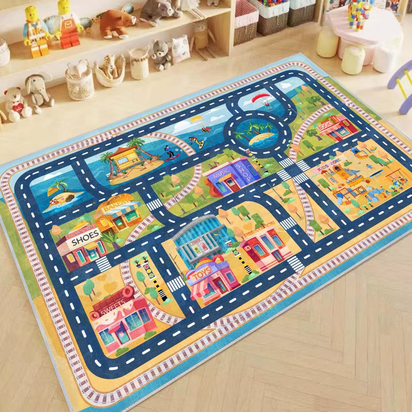 Kids Car Road Play Rug for Playroom