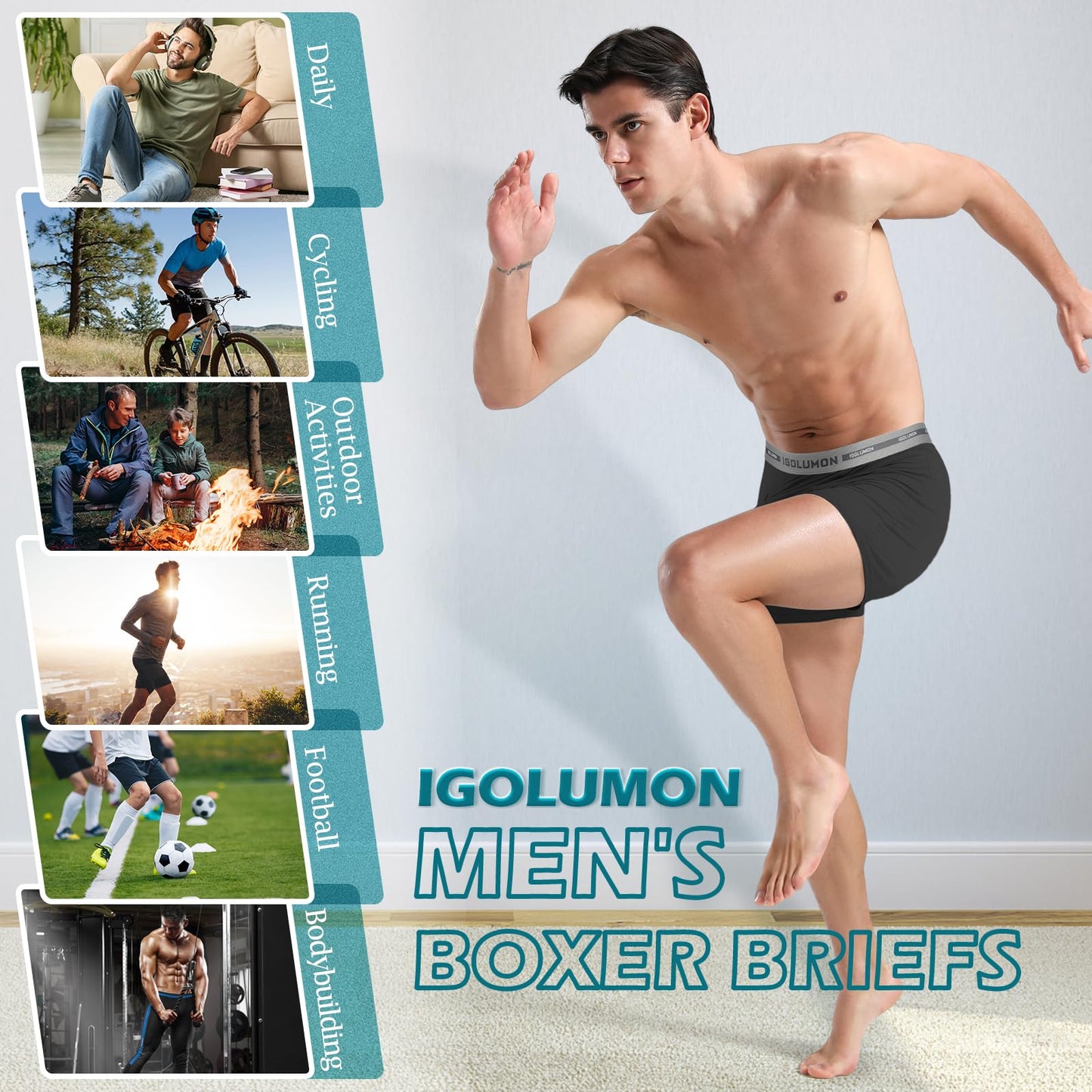 6 Pack Mens Bamboo Boxer Briefs Underwear