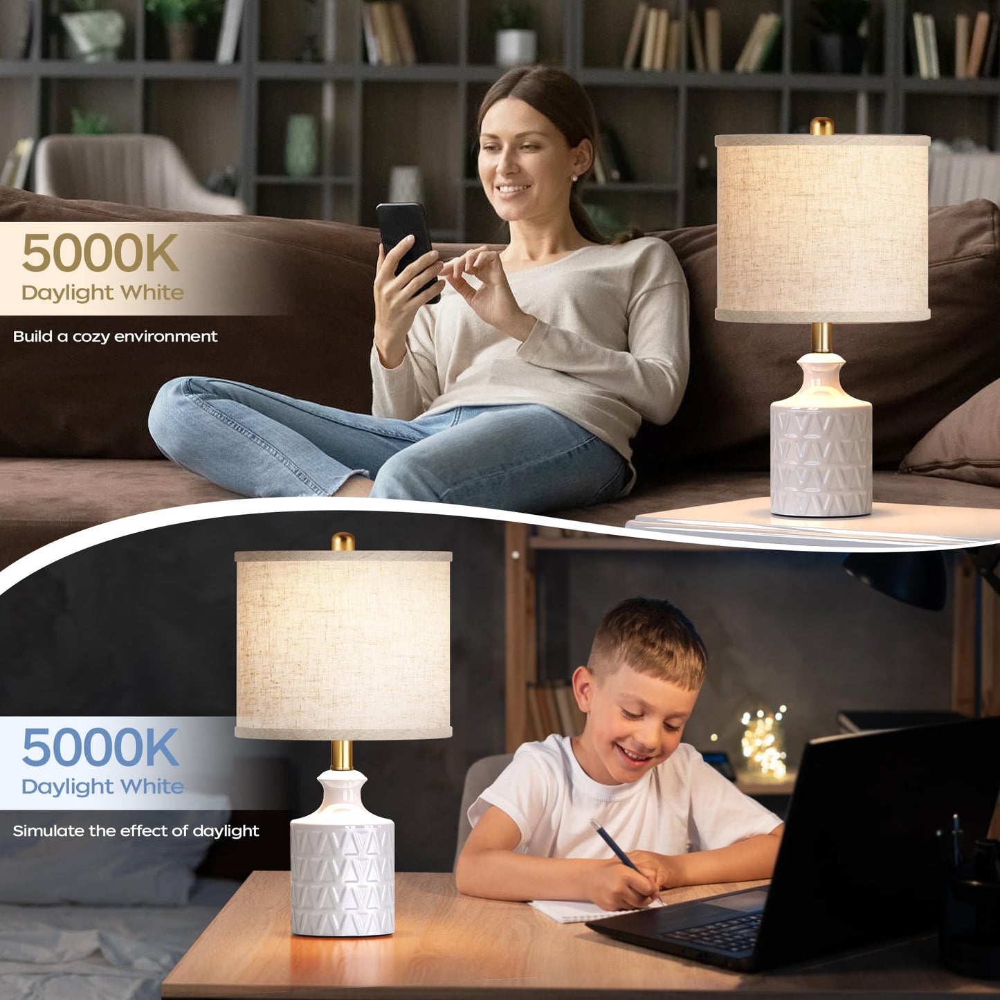 Ceramic Table Lamp Set of 2 with LED Bulbs