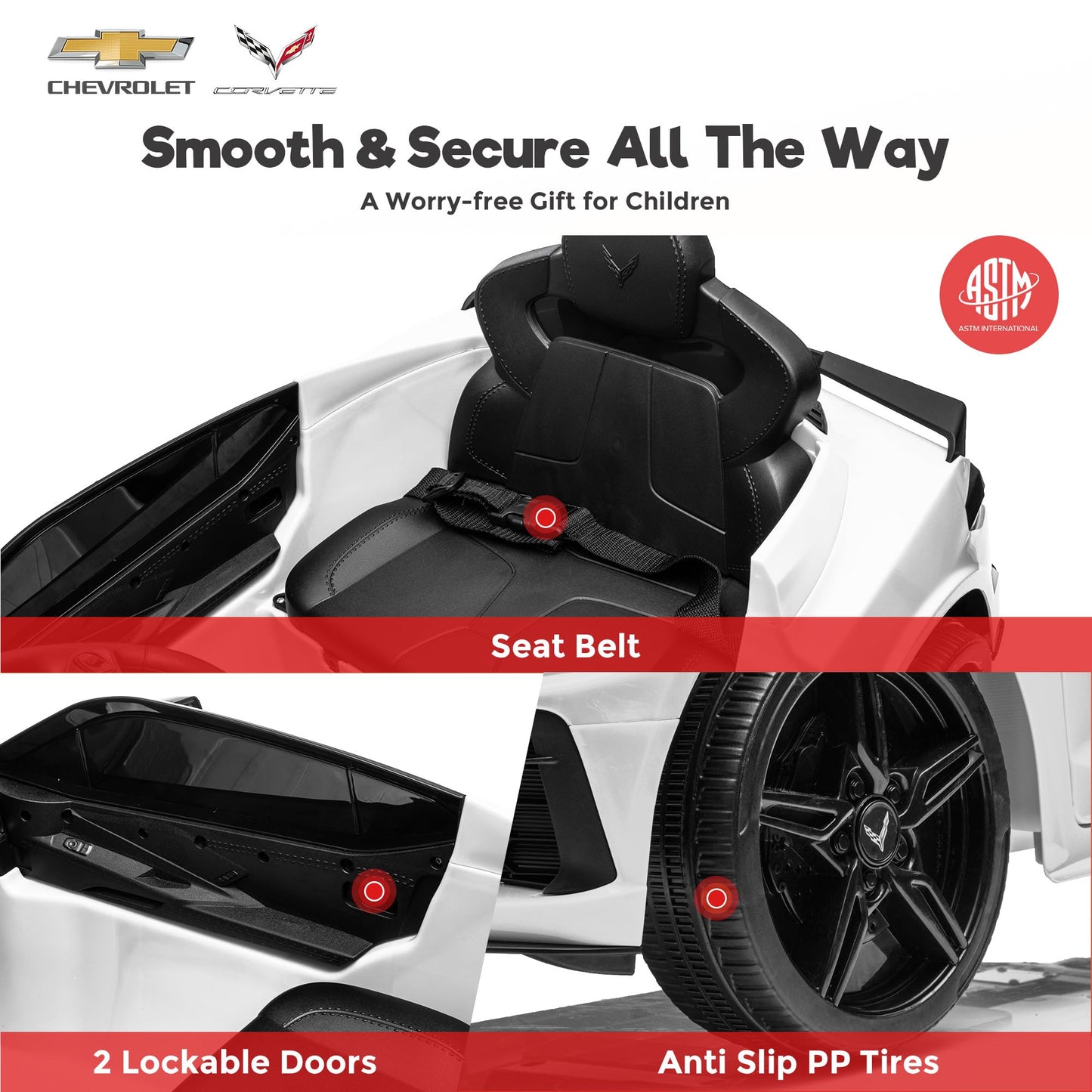 FUNTOK Corvette C8 Kids Electric Car with Remote