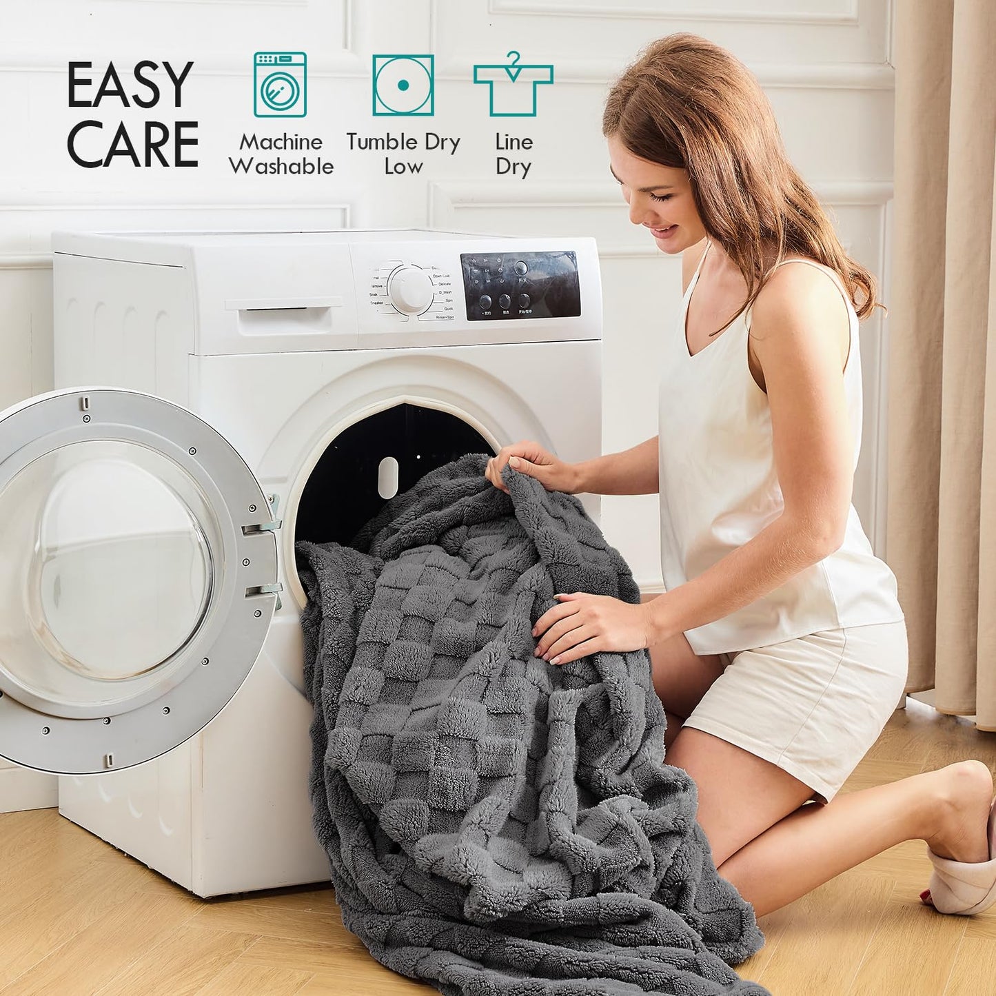 Kaisa Soft Throw Blanket, Premium Fleece Blanket for Couch Sofa Bed, Lightweight Plush Cozy Warm 3D Checkered Blanket for All Season Use, Fluffy Cute Blankets for Women, 50"x60", Gray