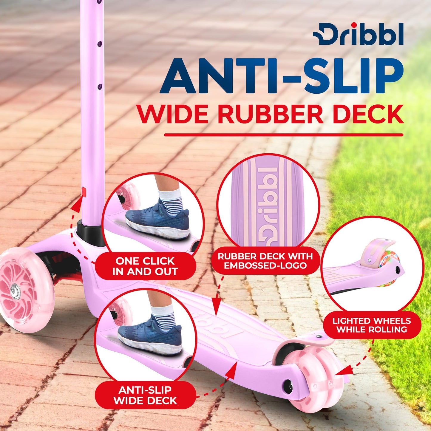 Dribbl Kids 3-Wheel Scooter with Adjustable Handlebar