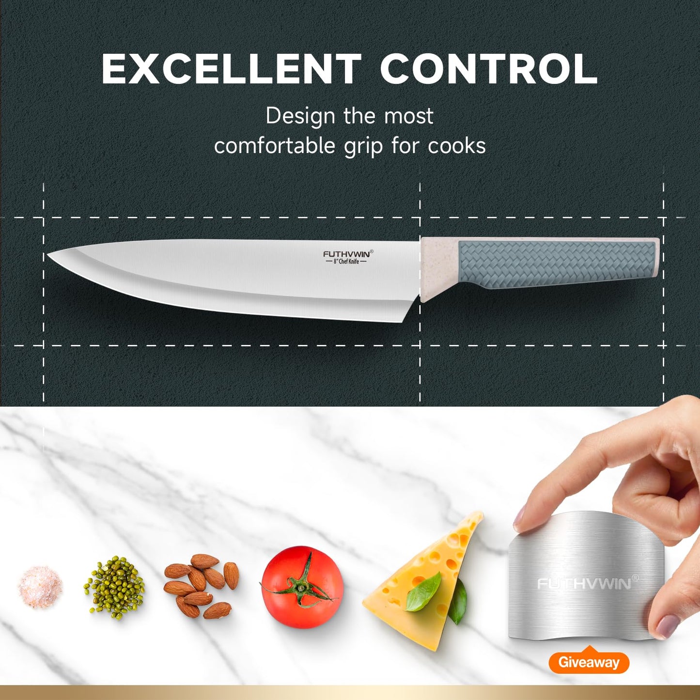 FUTHVWIN Chef Knife Ultra Sharp Kitchen Knife Set 3-Piece, Premium German 1.4116 Stainless Steel Chefs Knife Set with Finger Guard, Ergonomic Handle Professional Knives Set for Kitchen, 2024 Gift