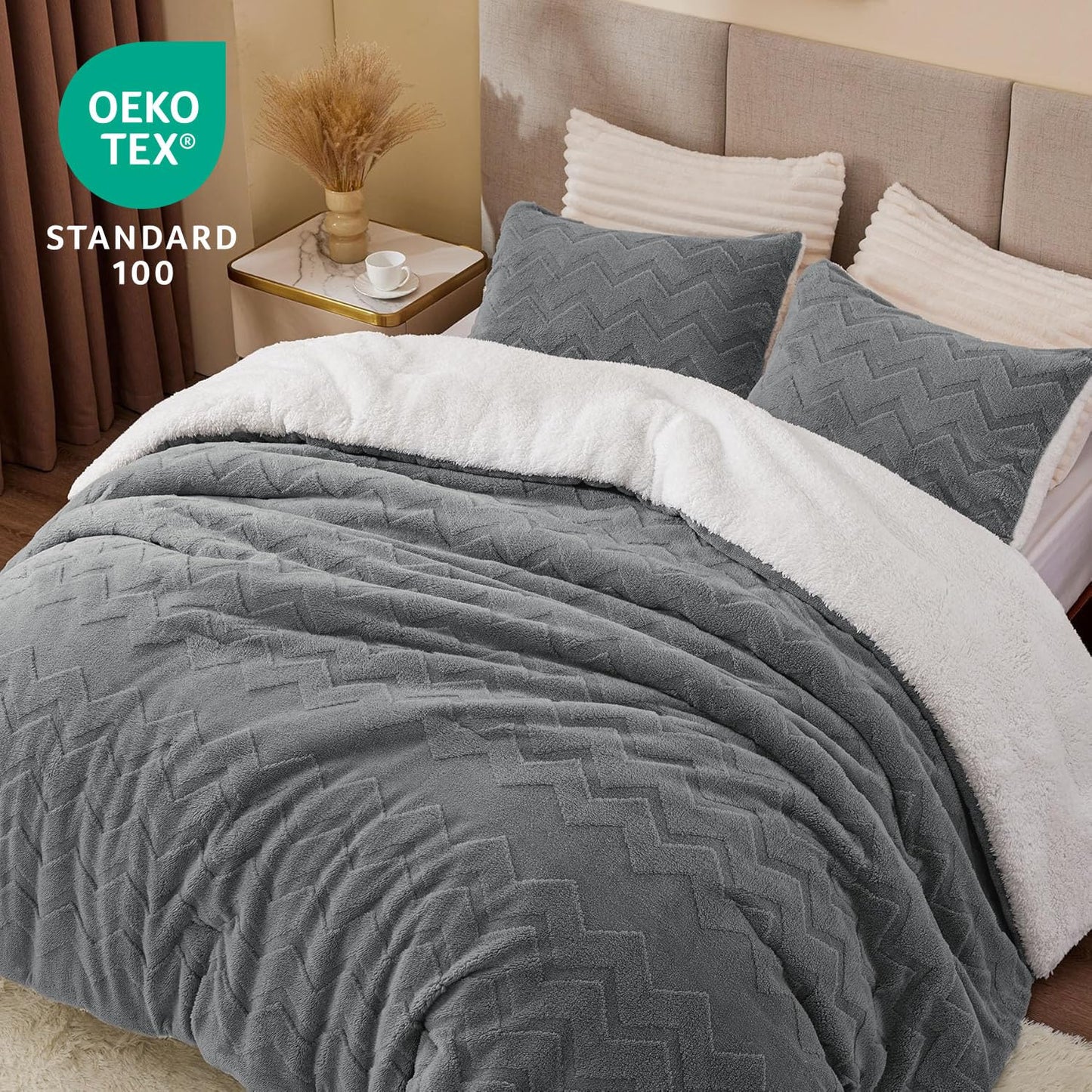 BEDELITE Fluffy Twin Comforter Set - Sherpa Grey