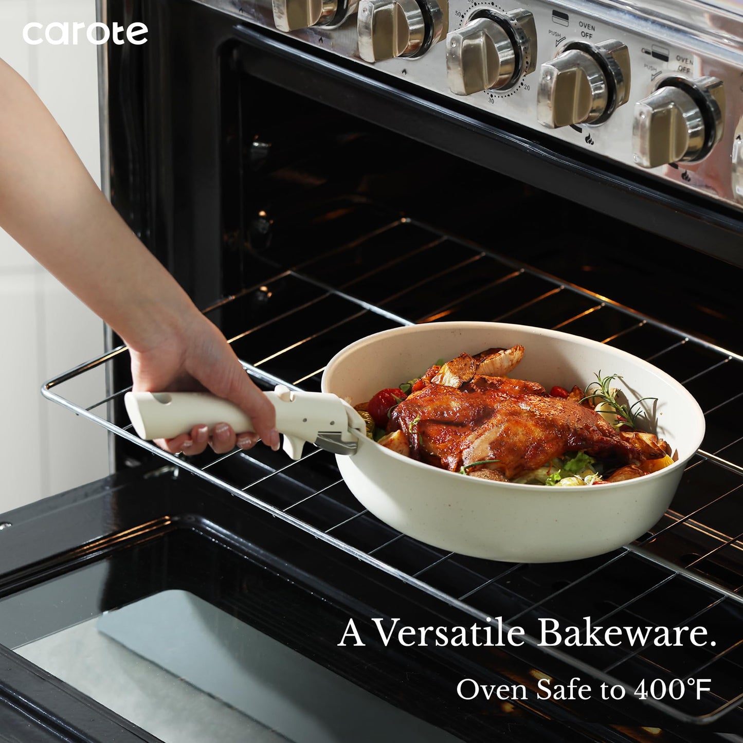 CAROTE 11pcs Nonstick Cookware Set with Detachable Handles