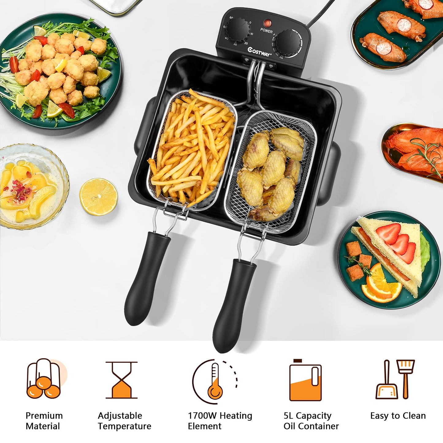 5.3Qt COSTWAY Electric Deep Fryer with Timer