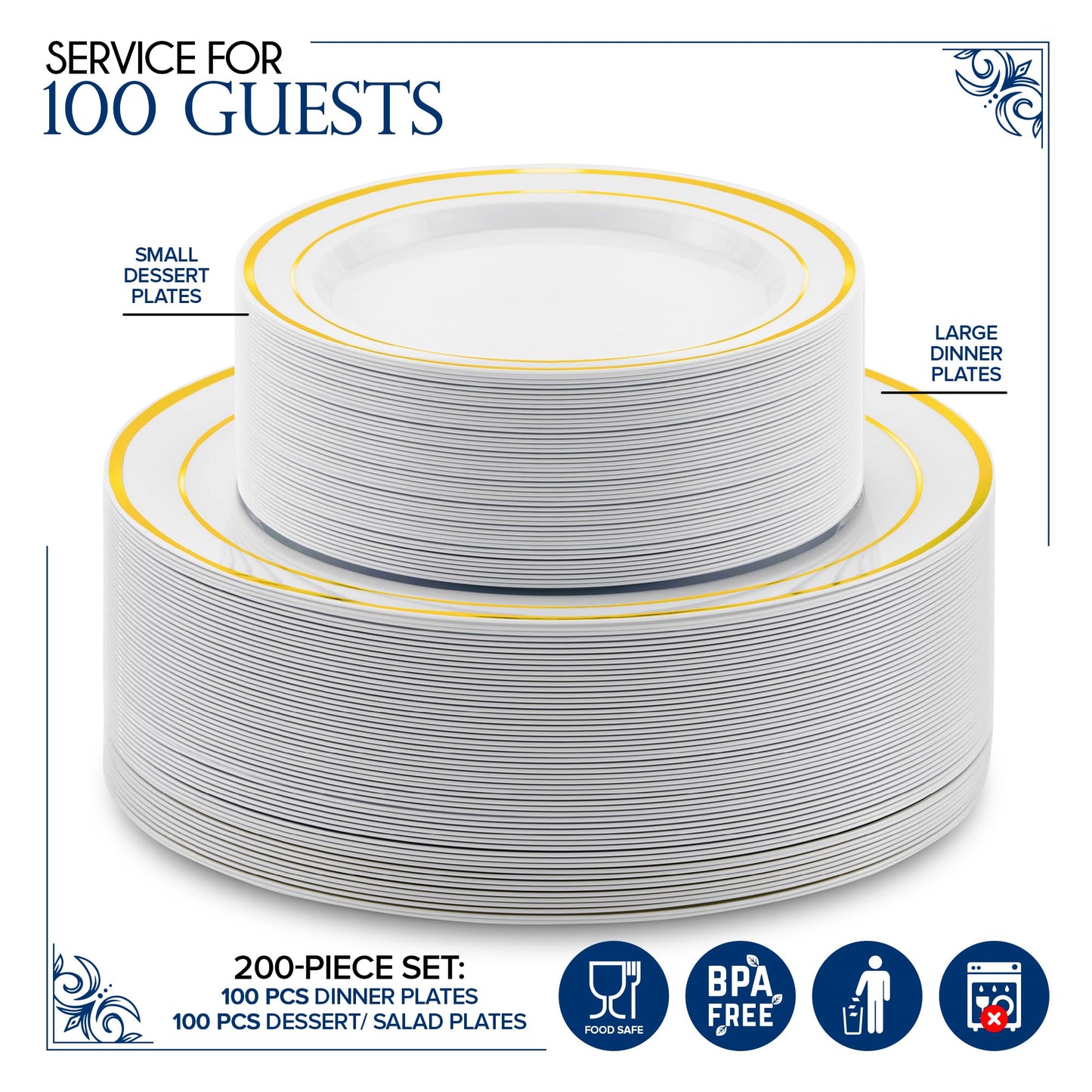 Disposable White and Gold Plates Set for Parties