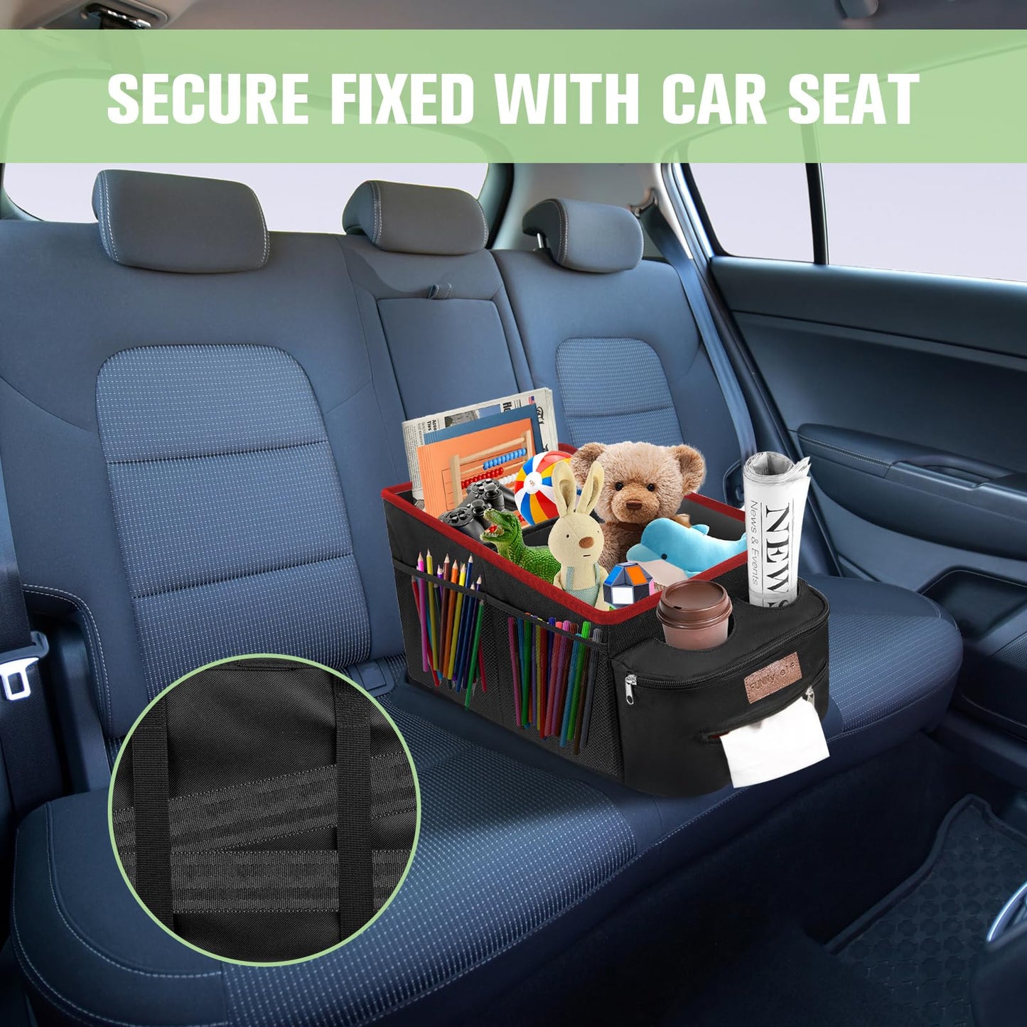 Car Seat Organizer with Cup Holders - Red