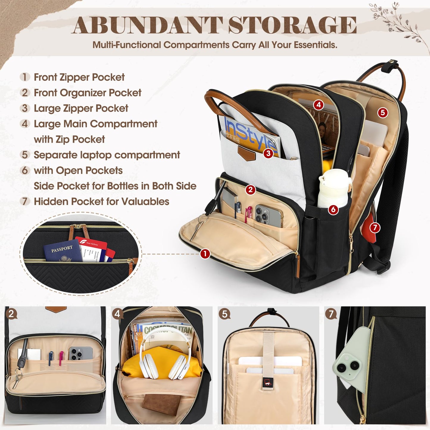 RAINSMORE 15.6 Inch Laptop Travel Backpack