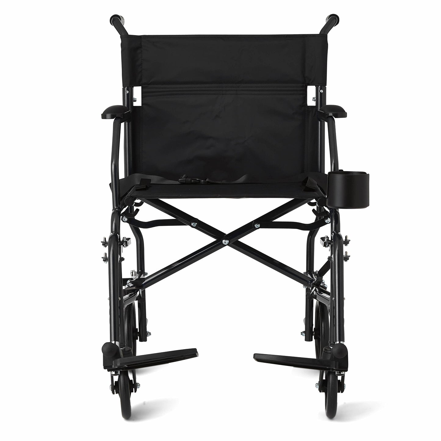Medline Ultra Lightweight Transport Wheelchair for Adults, Foldable, 19-Inch Seat Width, Black Frame, Black Upholstery