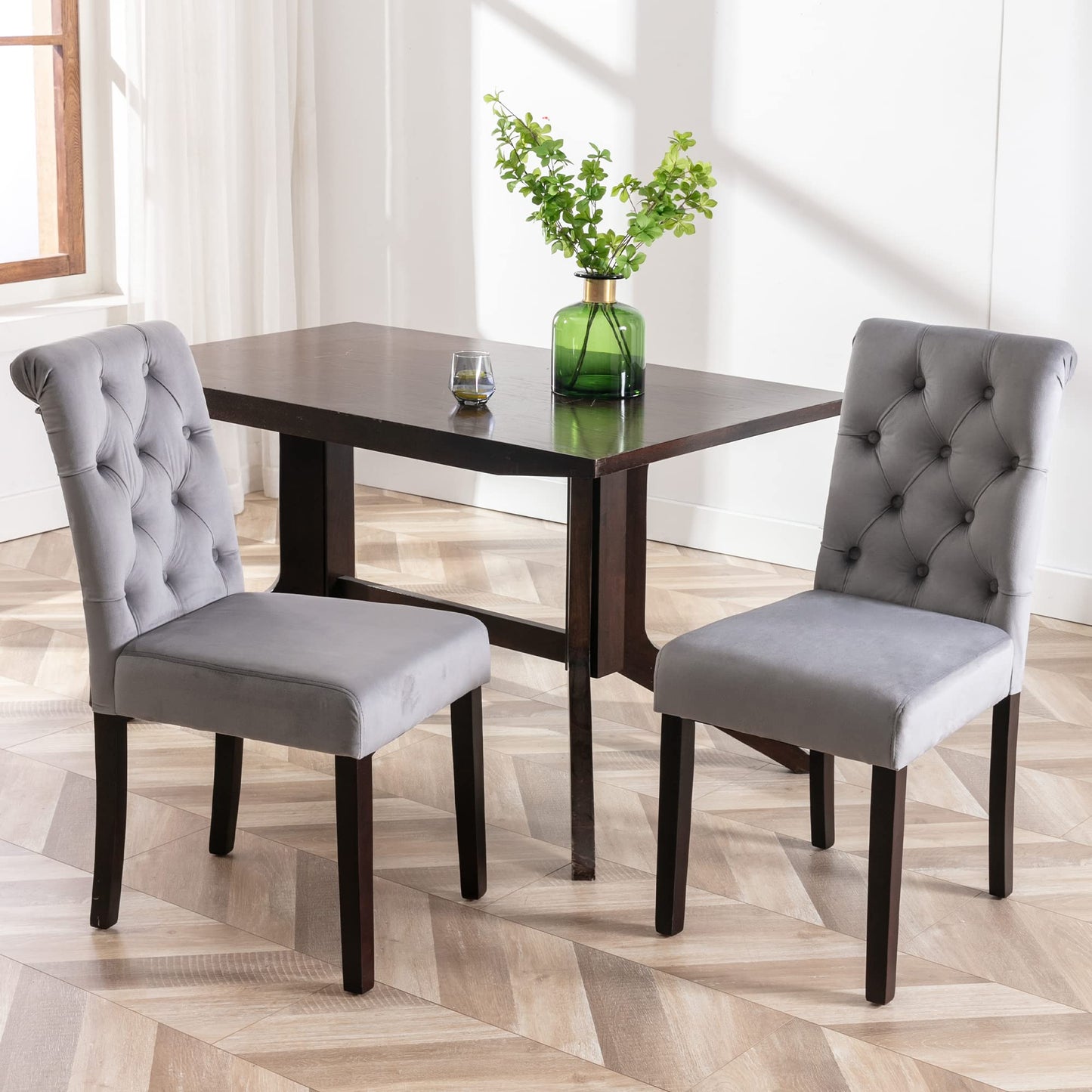 chairus Dining Chairs Set of 2 Mid Century Modern Living Room Chairs with Button Tufted High Back Velvet Armless Chair Comfy Upholstered Side Chairs for Kitchen/Restaurant/Bedroom, Grey
