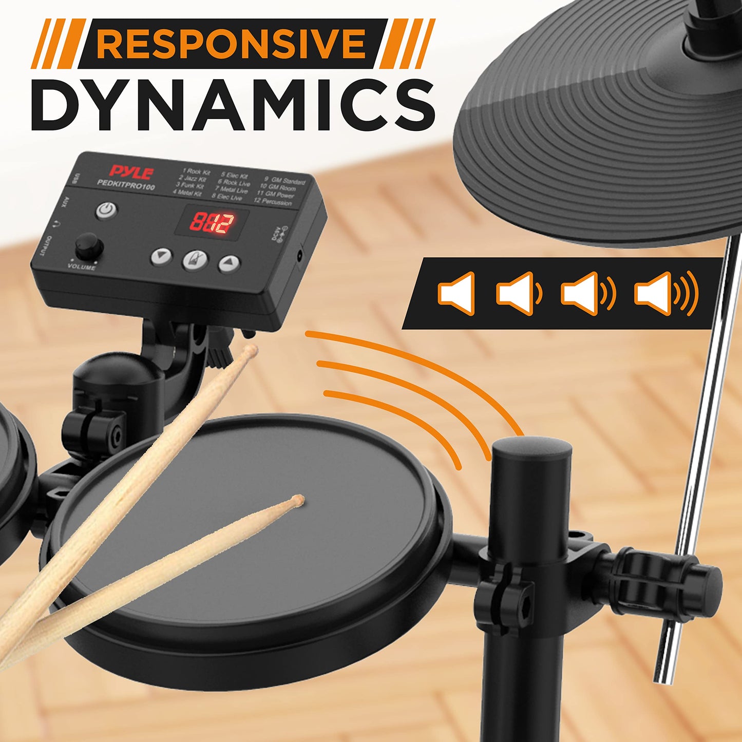 7-Piece Pyle Electronic Drum Set with MIDI Support