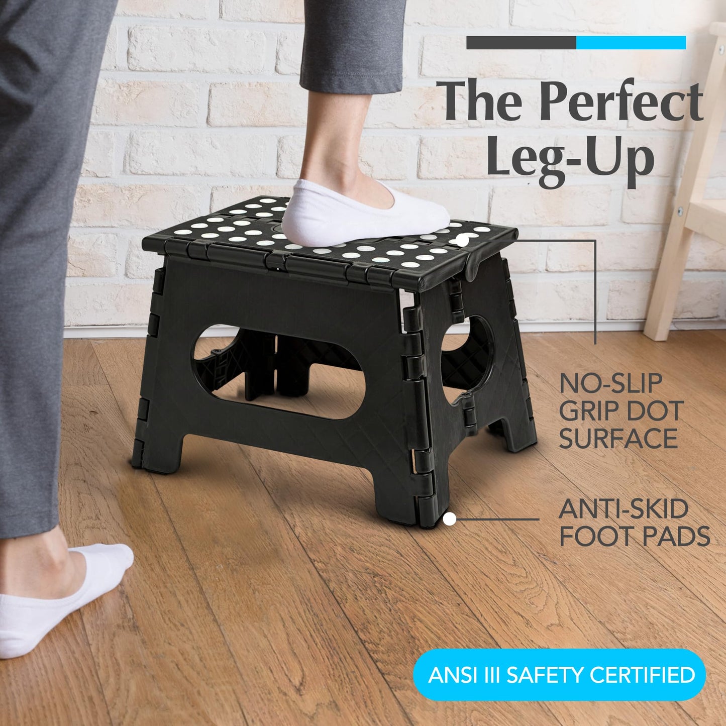 Handy Laundry - Folding Step Stool is Sturdy Enough to Support Adults and Safe Enough for Kids. Opens Easy with One Flip. Great for Kitchen, Bathroom or Bedroom. (Black)