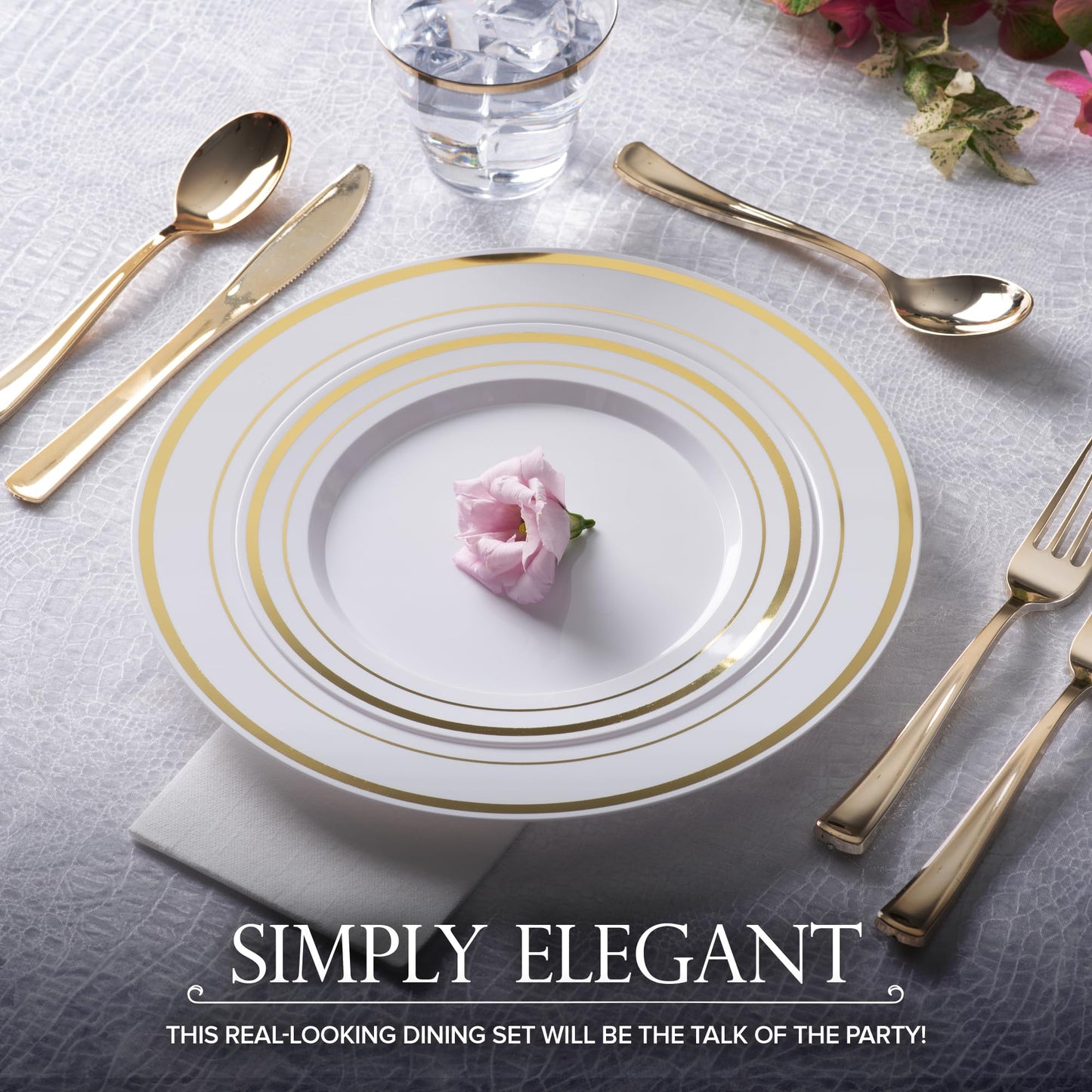 Disposable White and Gold Plates Set for Parties