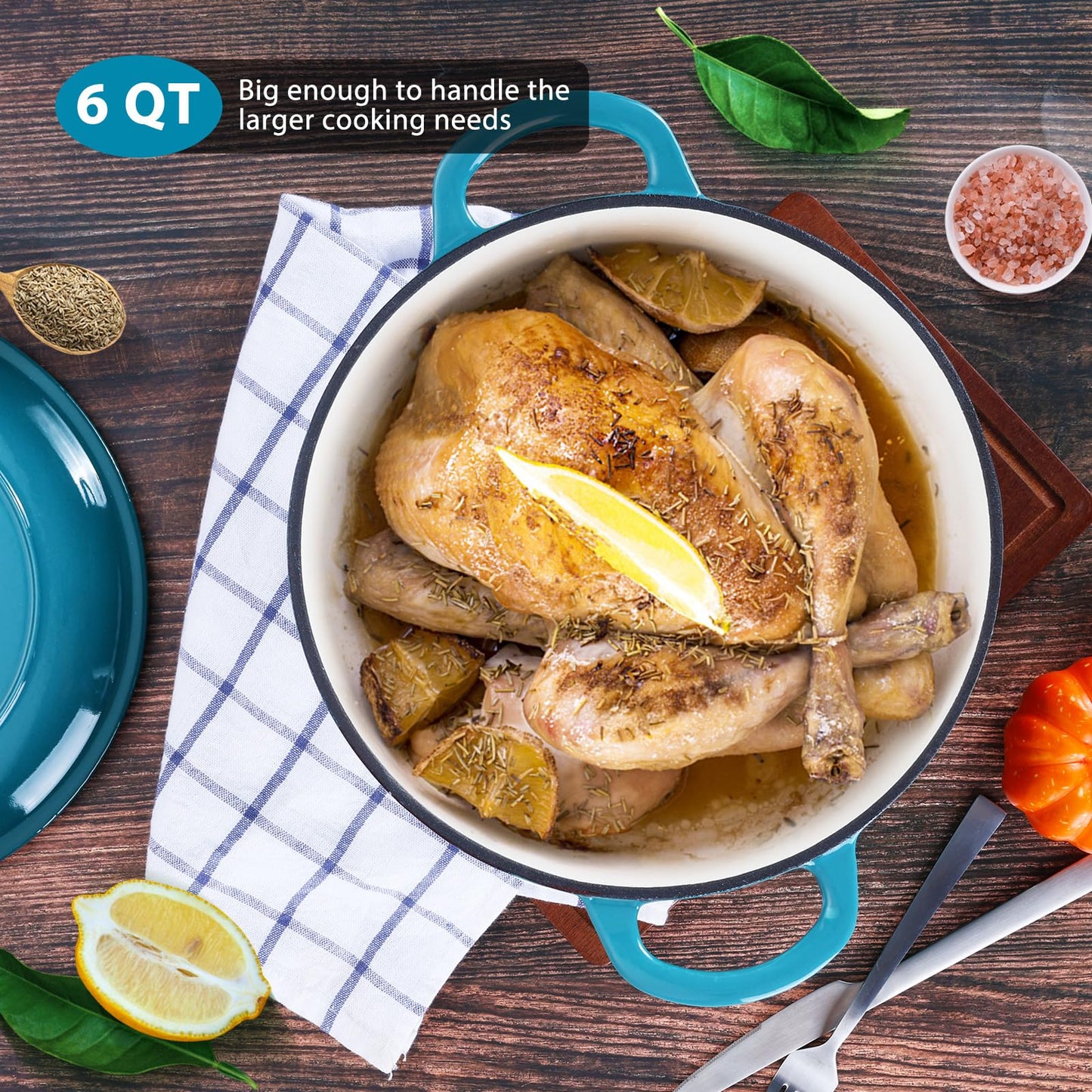 6 Quart E-far Enameled Cast Iron Dutch Oven