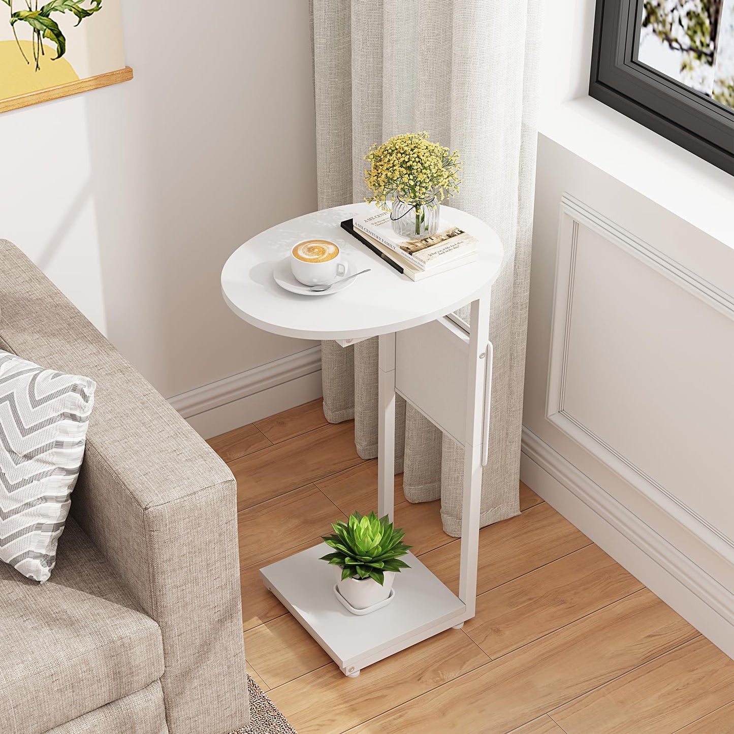 C Shaped Side Table with Storage Bag