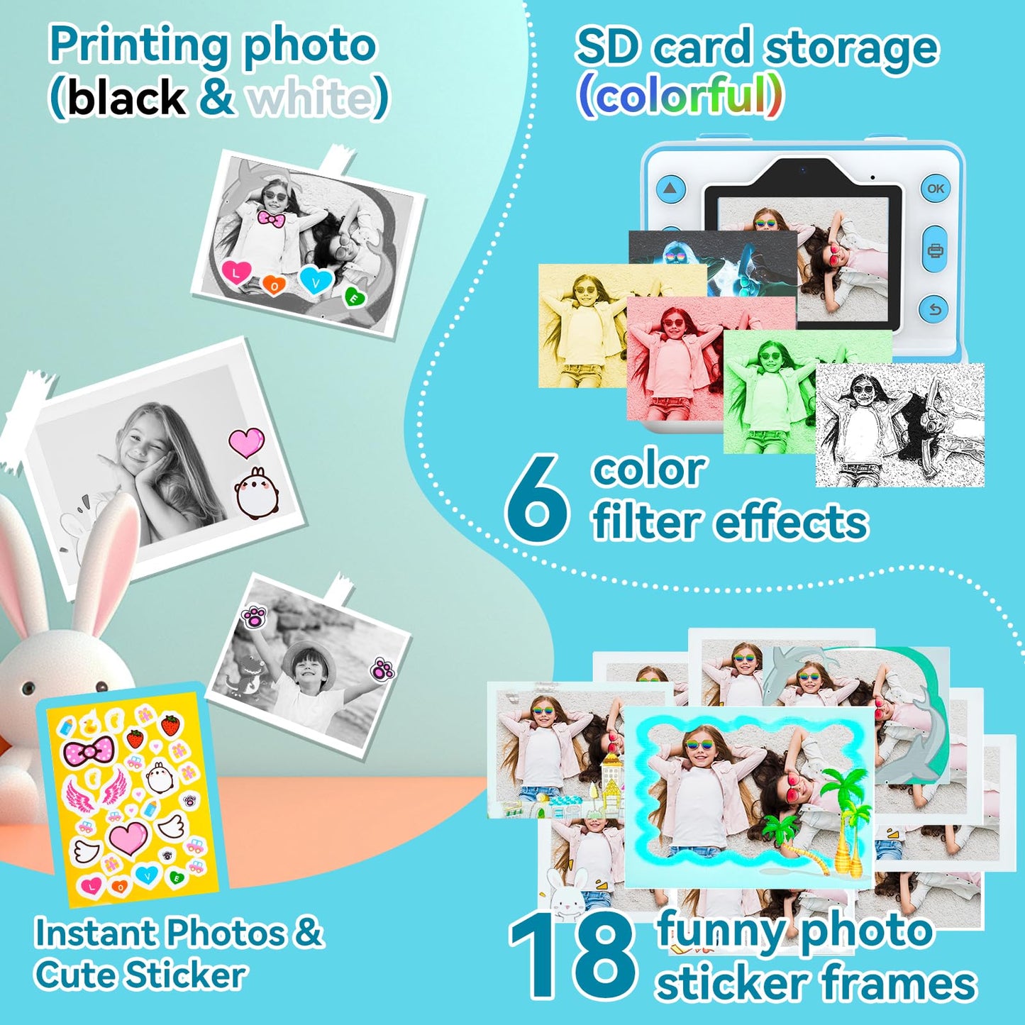 Instant Print Camera for Kids with Accessories