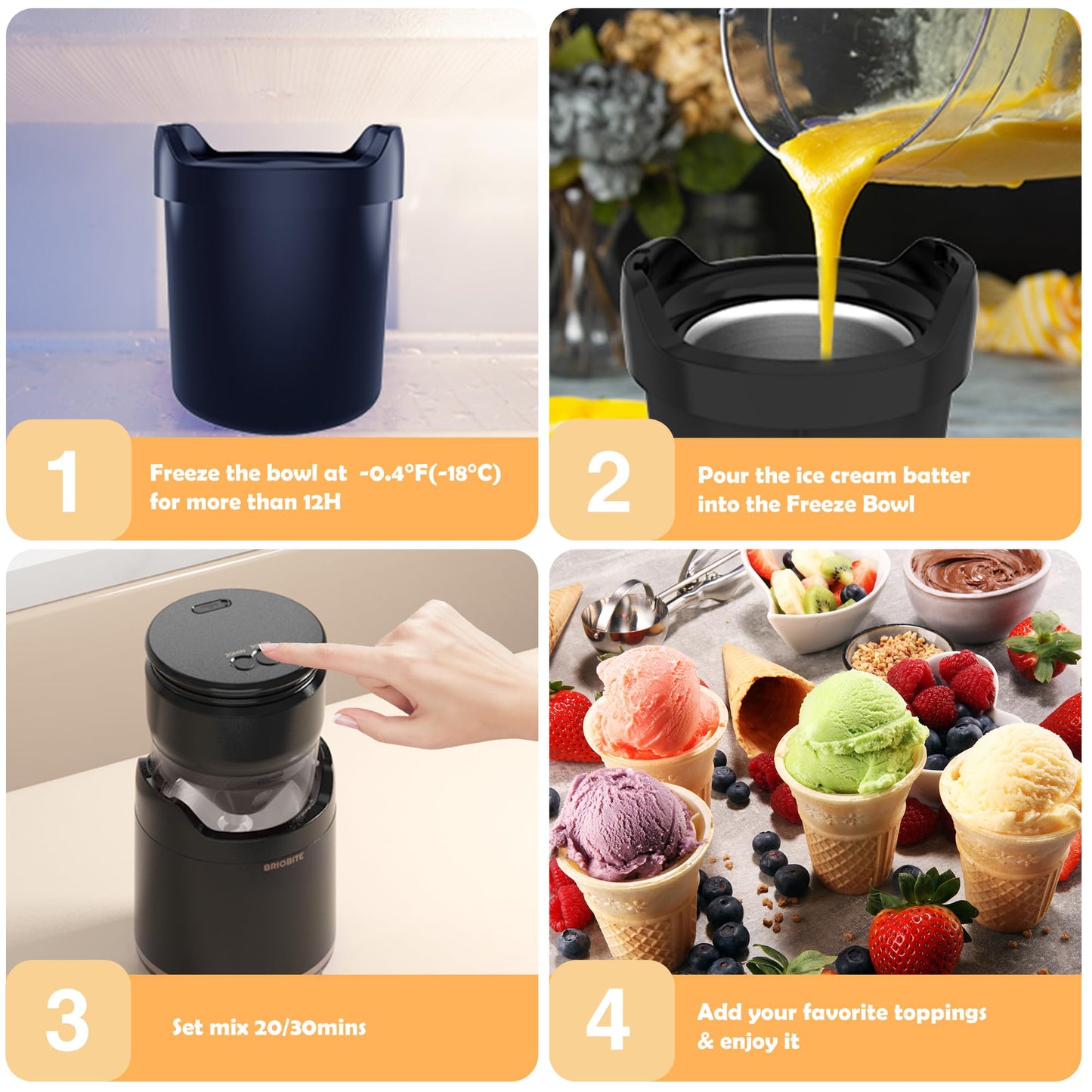 BRIOBITE Rechargeable Electric Ice Cream Maker