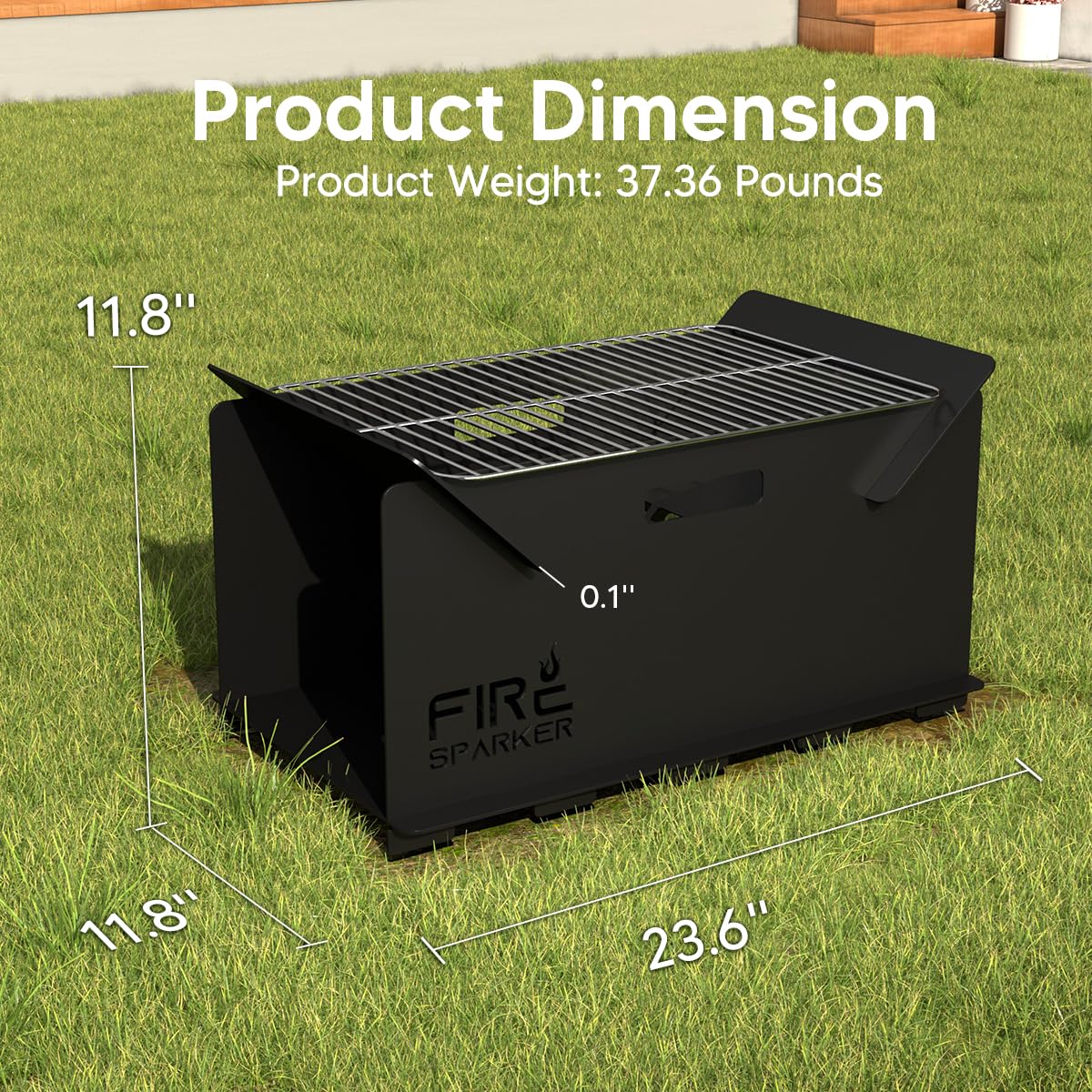 Small Rectangle Portable Fire Pit, 23.6'' Wood Burning Firepit Stove, Heavy Duty Cast Iron Patio Fire Pit, Garden Fireplace for Camping, Outdoor Heating, BBQ and Picnic, Black