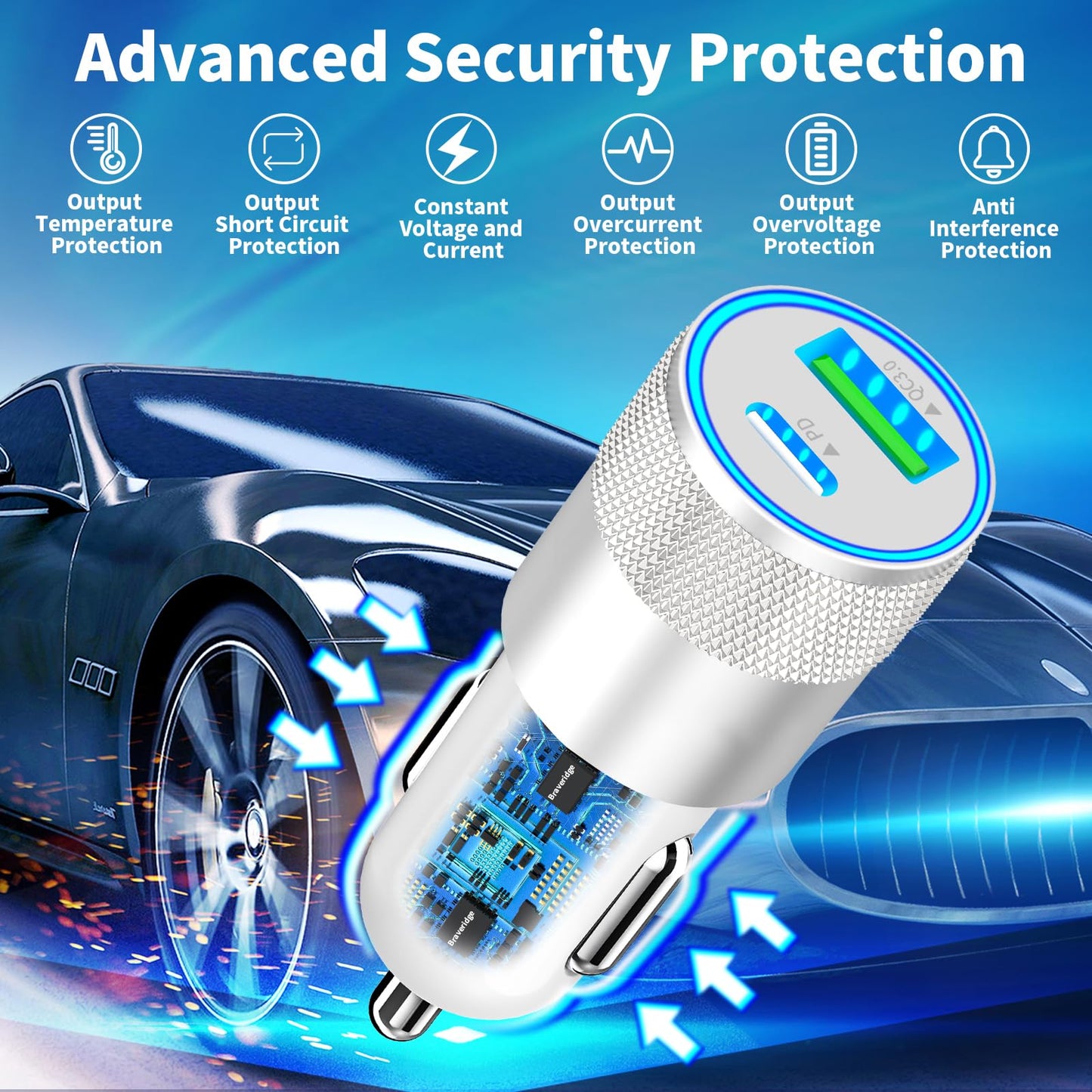 iPhone 16 Fast Car Charger with 2 USB-C Cables