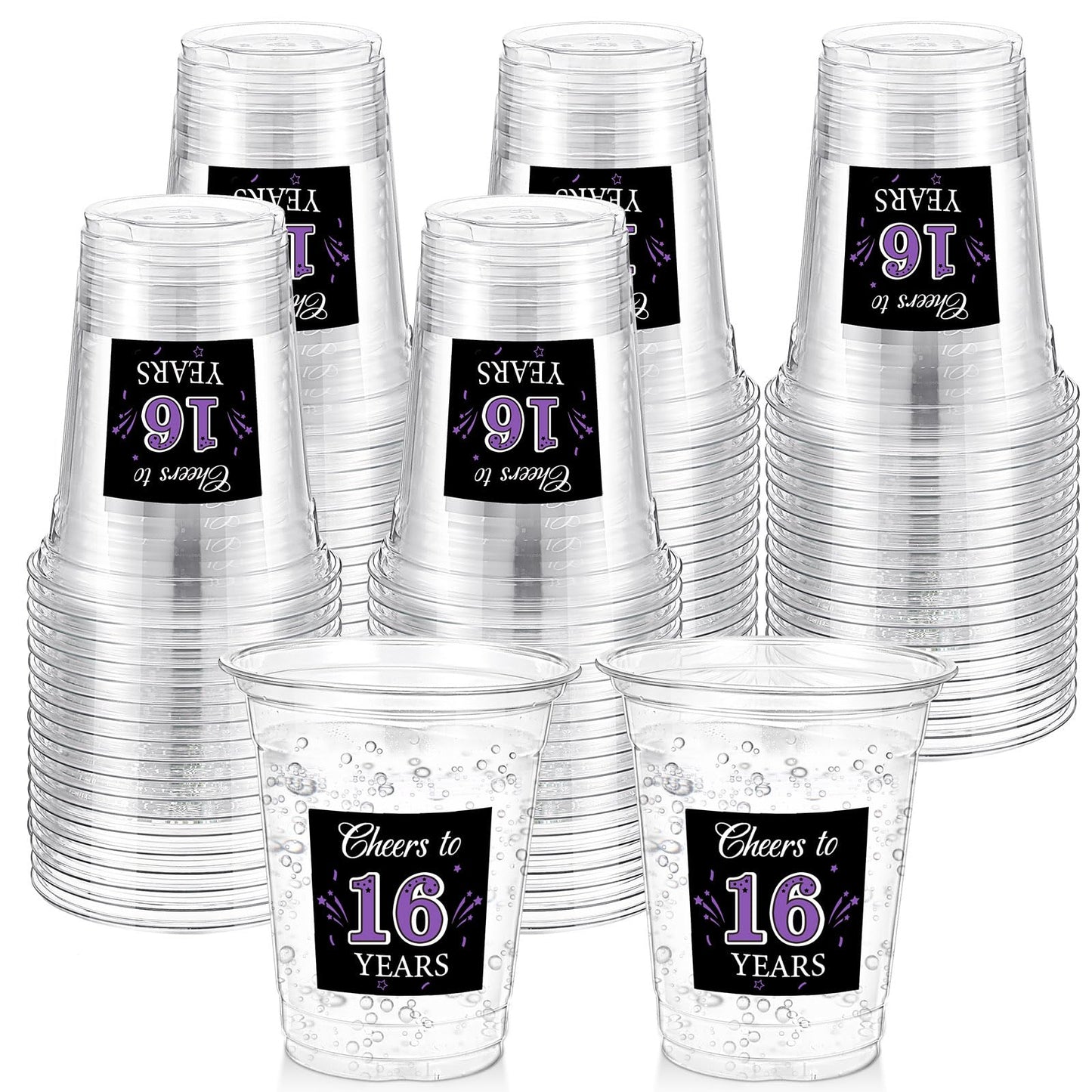 60 Pack Disposable Birthday Cups for 16th Anniversary