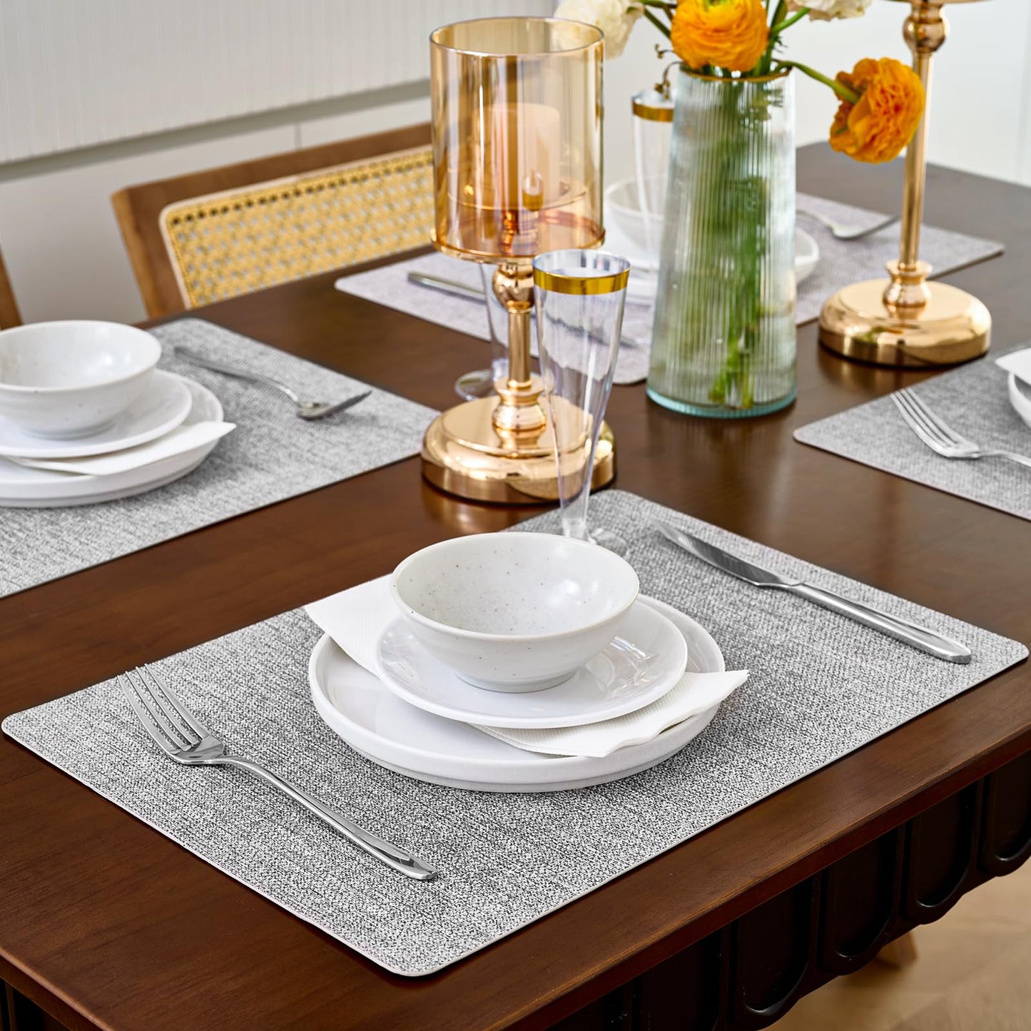 6 Faux Leather Placemats for Dining Table