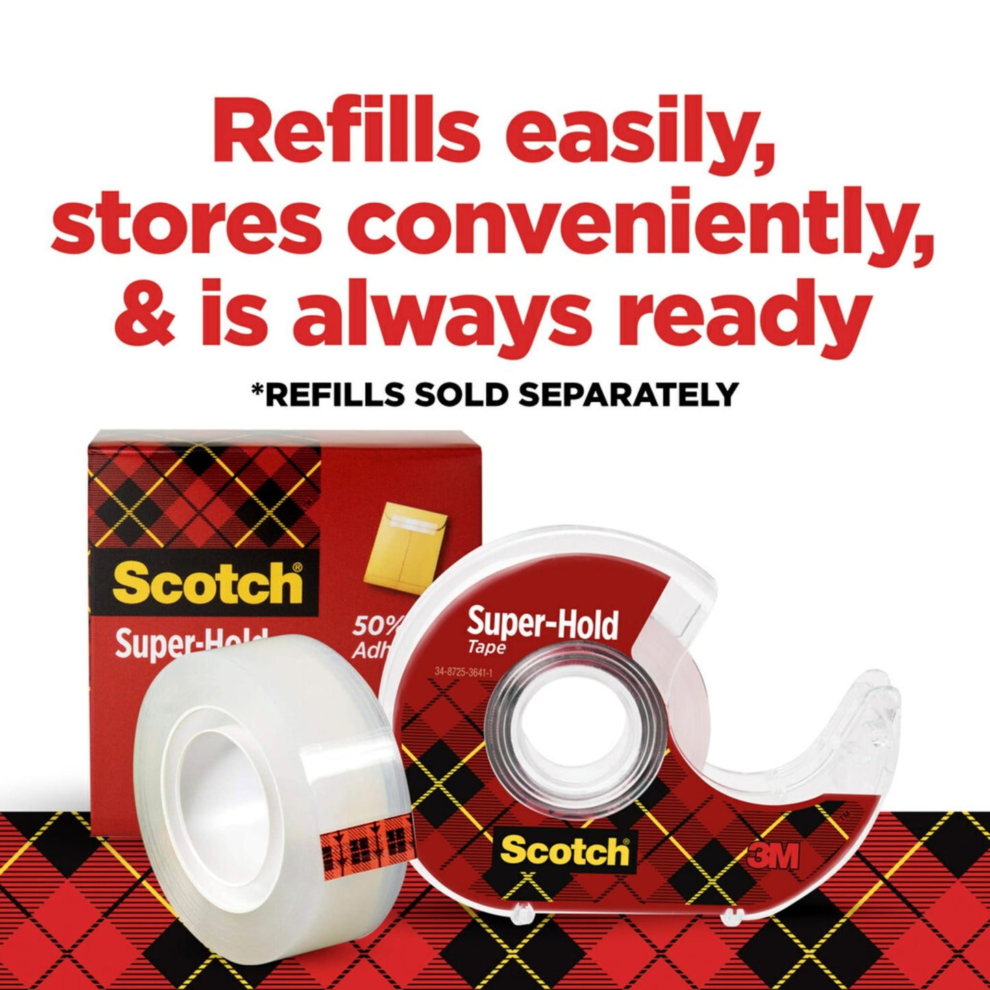 Scotch Super-Hold Tape, 4 Rolls, Dispensered
