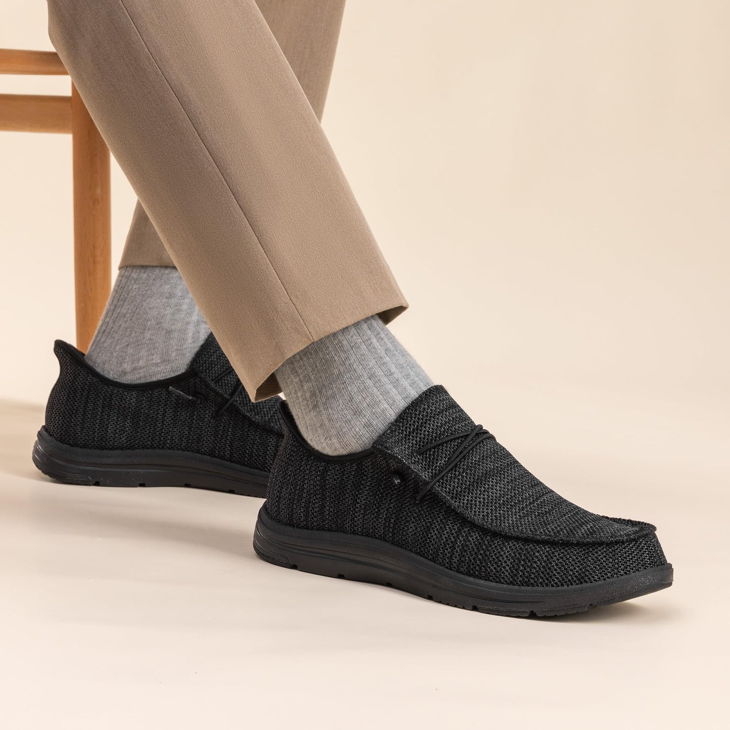 Bruno Marc Hand Free Mens Casual Loafers, Men's Stretch Lace Up Slip On Shoes, Arch Support Non Slip Barefoot Shoes for Men, Comfortable & Light-Weight,Size 9,All Black,SBLS2408M