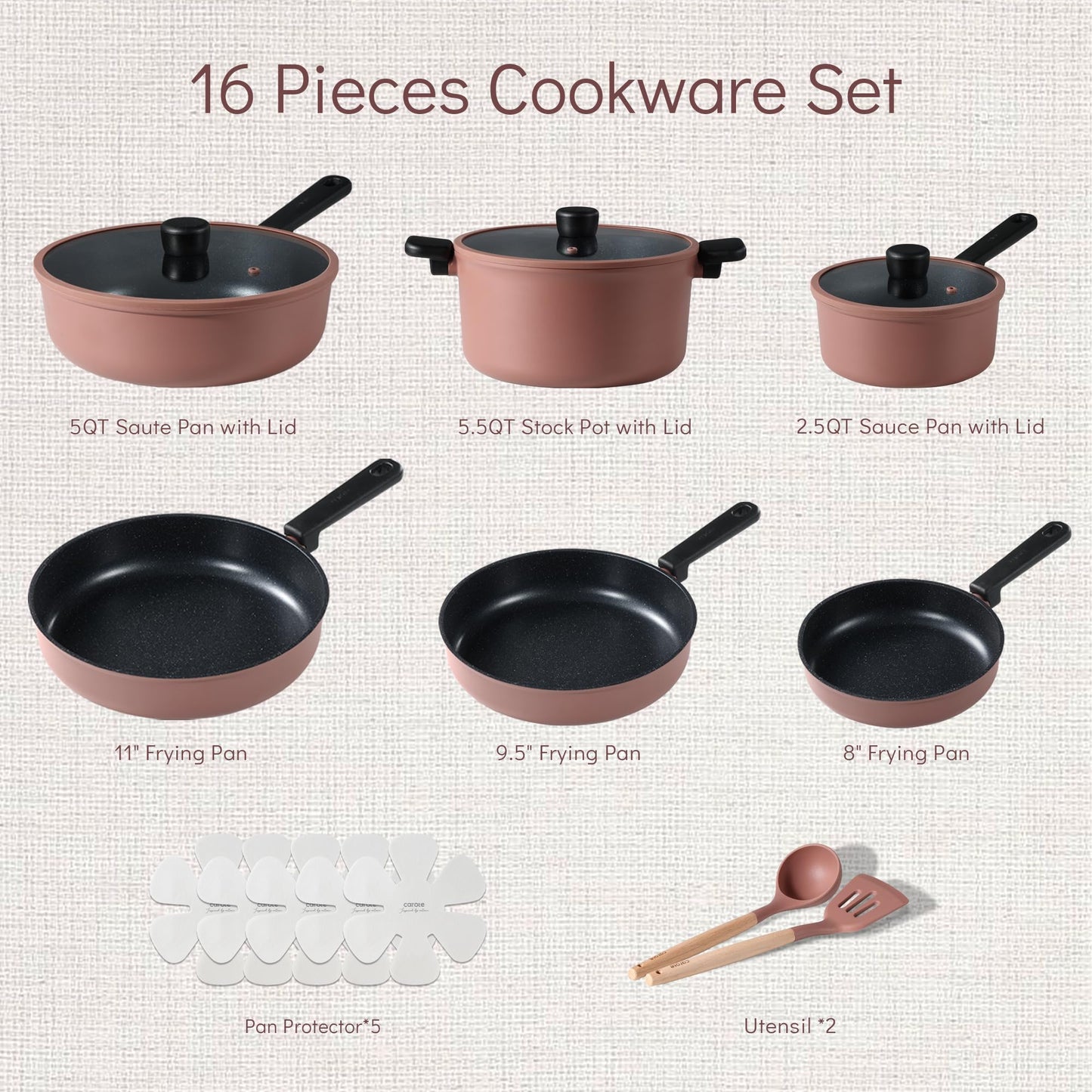 CAROTE 16-Piece Nonstick Cookware Set with Tools