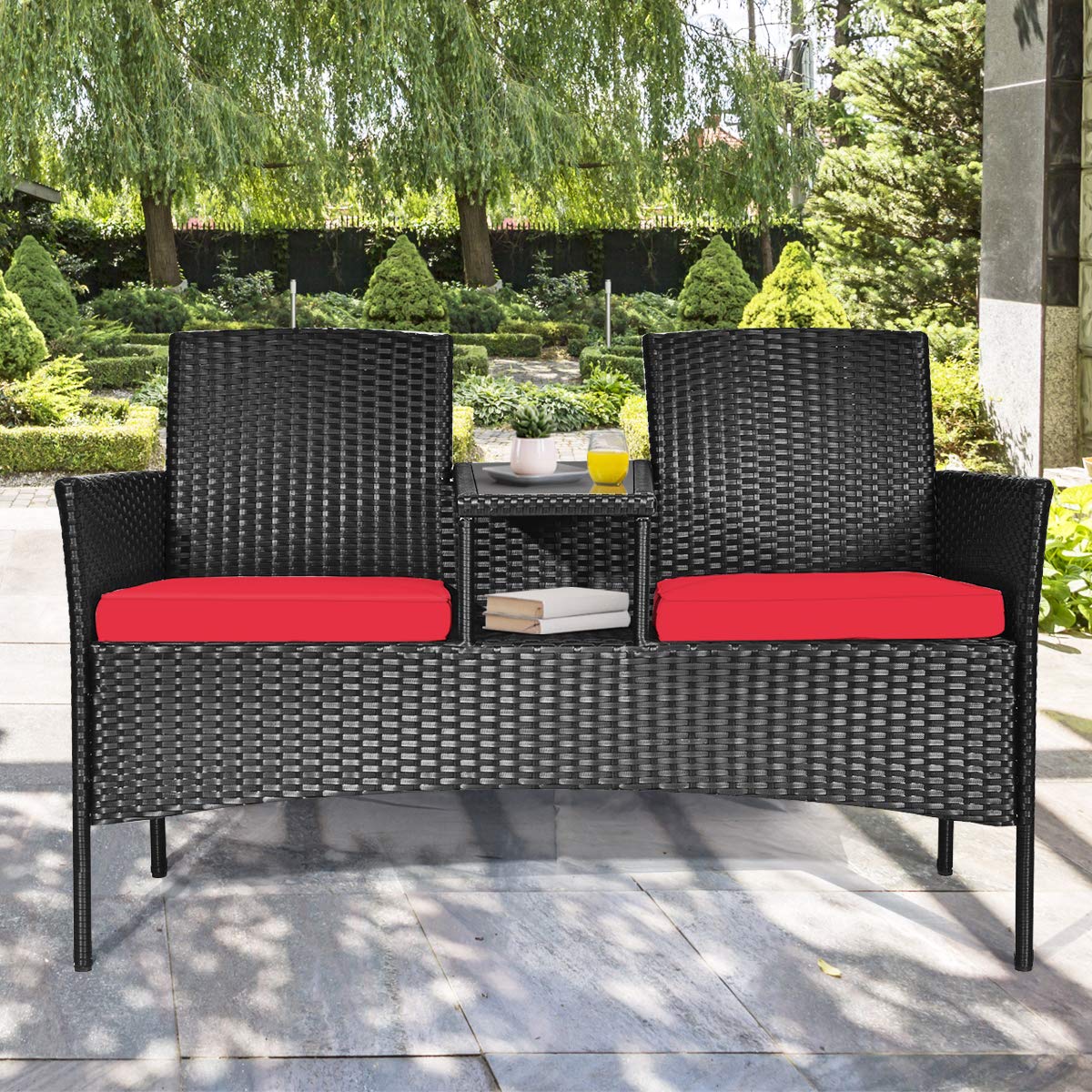 Tangkula Wicker Patio Conversation Set with Cushions