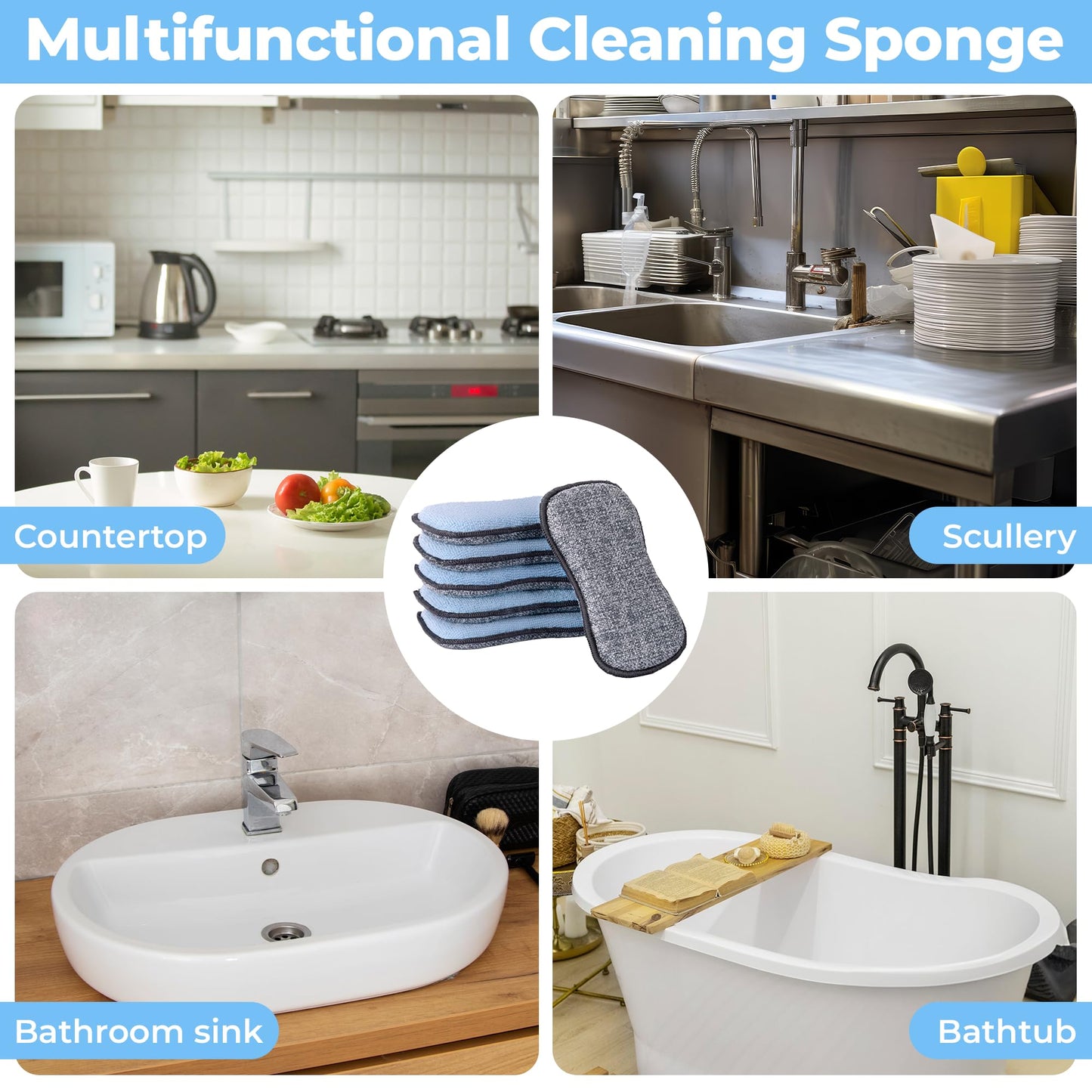 6 Pack Non-Scratch Kitchen Scrub Sponges