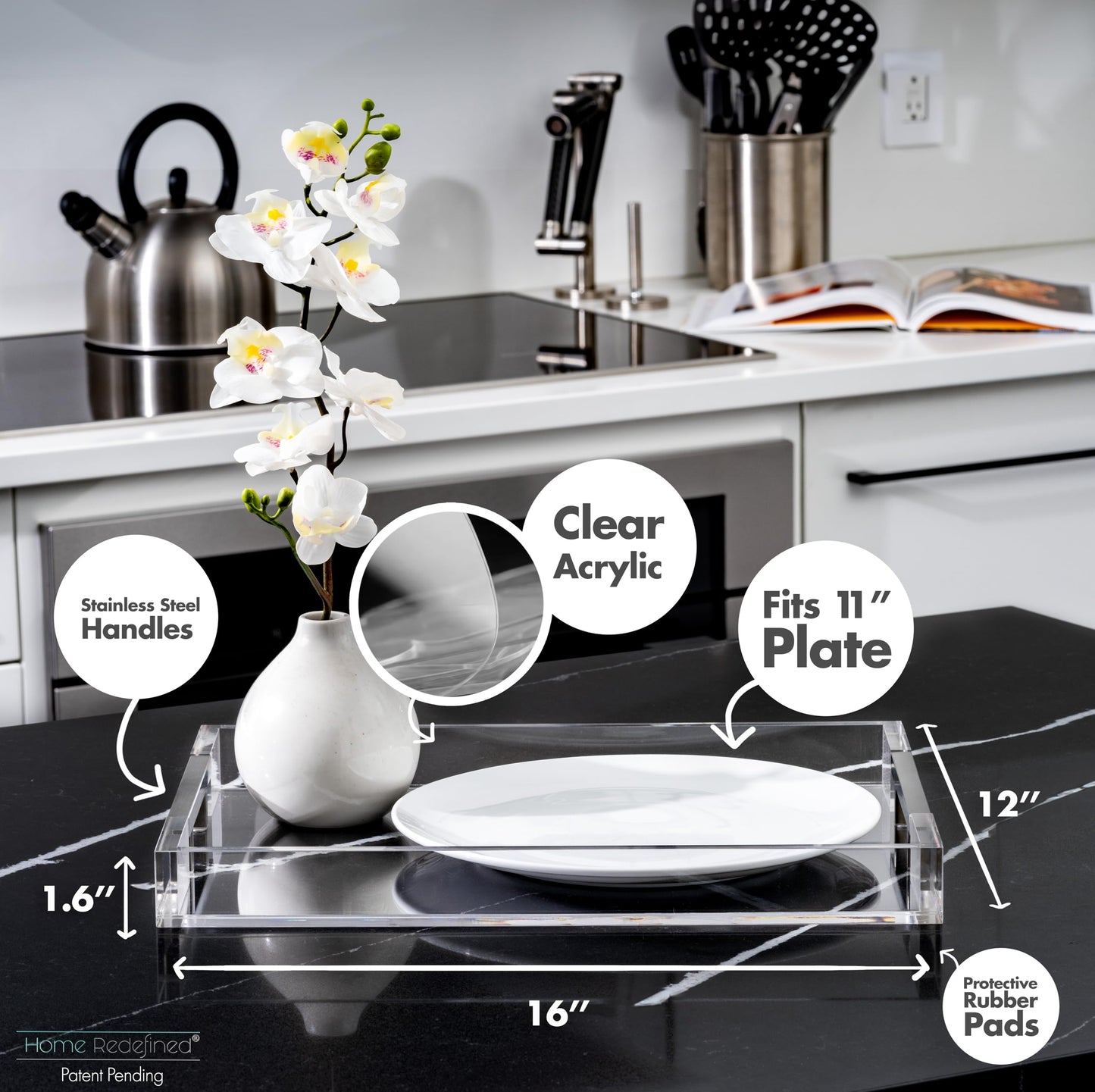 Decorative Acrylic Serving Tray with Metal Handles