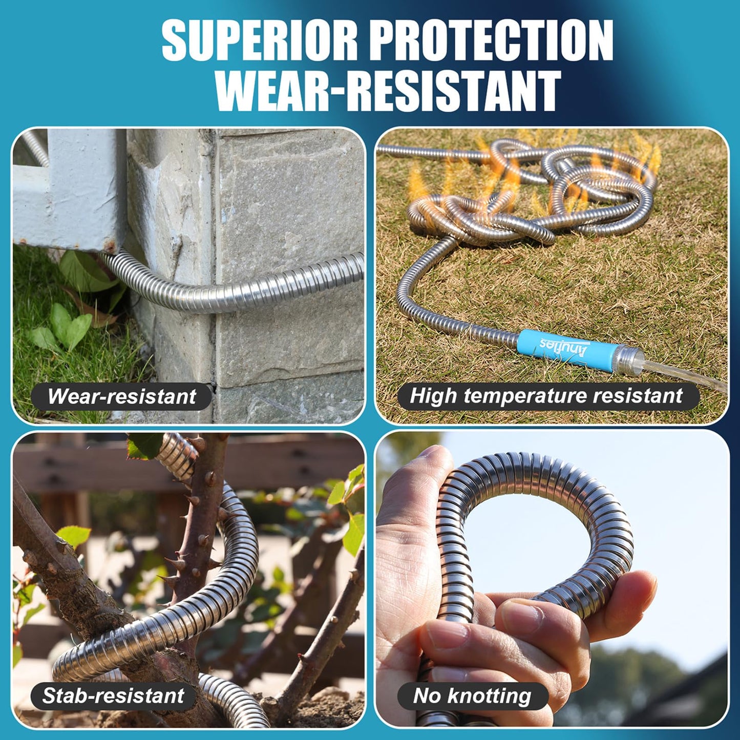 50FT Metal Garden Hose with Nozzle