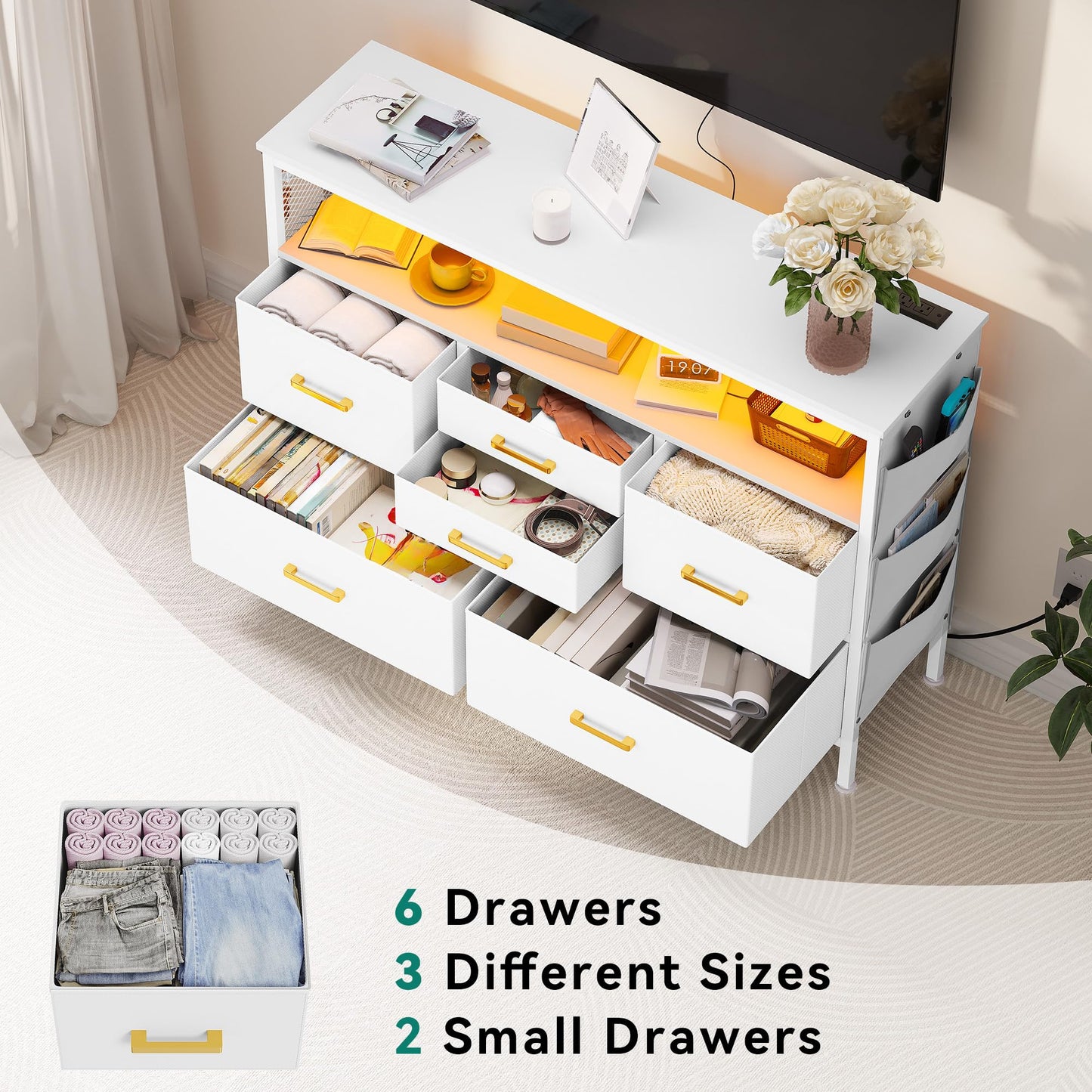 6-Drawer Dresser with LED Light & Outlet
