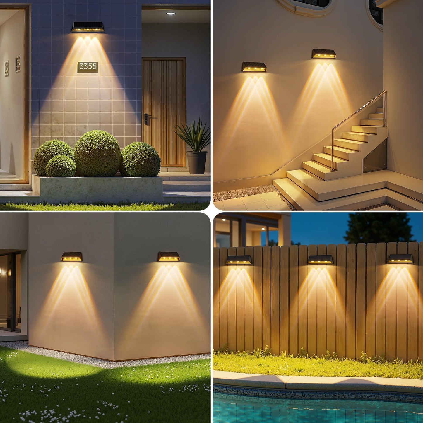 LETMY Solar Fence Lights - 4 Pack Waterproof LED