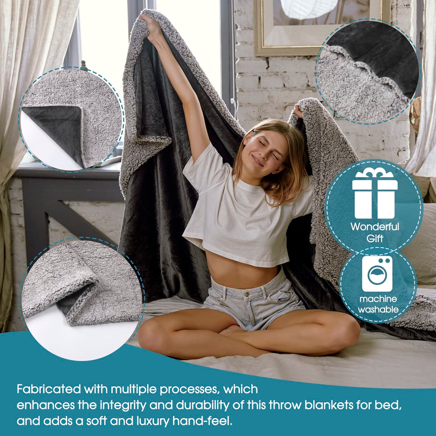 DEZANBO Sherpa Throw Blanket for Couch Soft Blankets & Throws,Fleece Reversible,Throw Blankets for Bed Sofa,Fuzzy Fluffy Warm Cozy Plush,50 x 60 inches,Grey