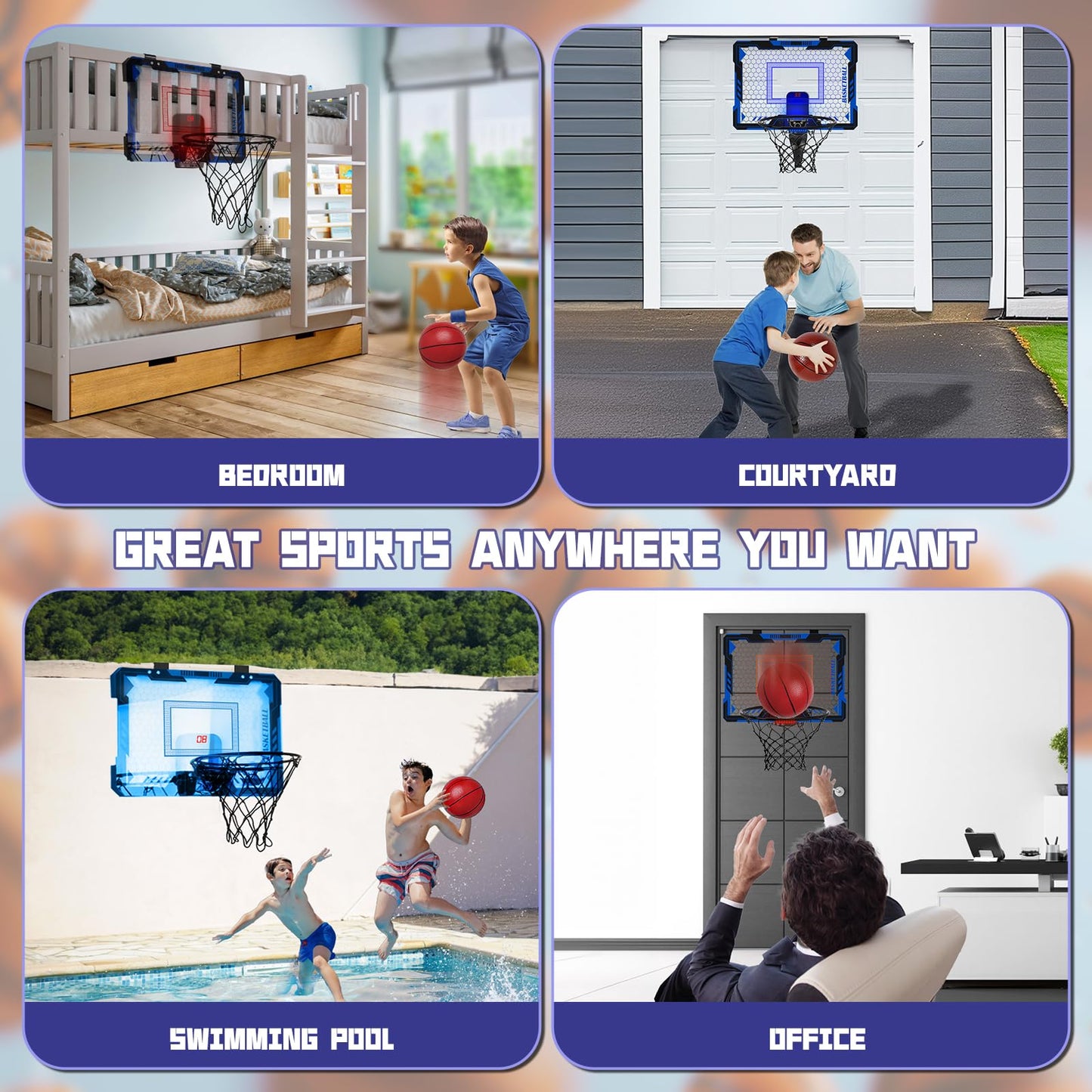 Indoor Basketball Hoop with LED Light and Scoreboard
