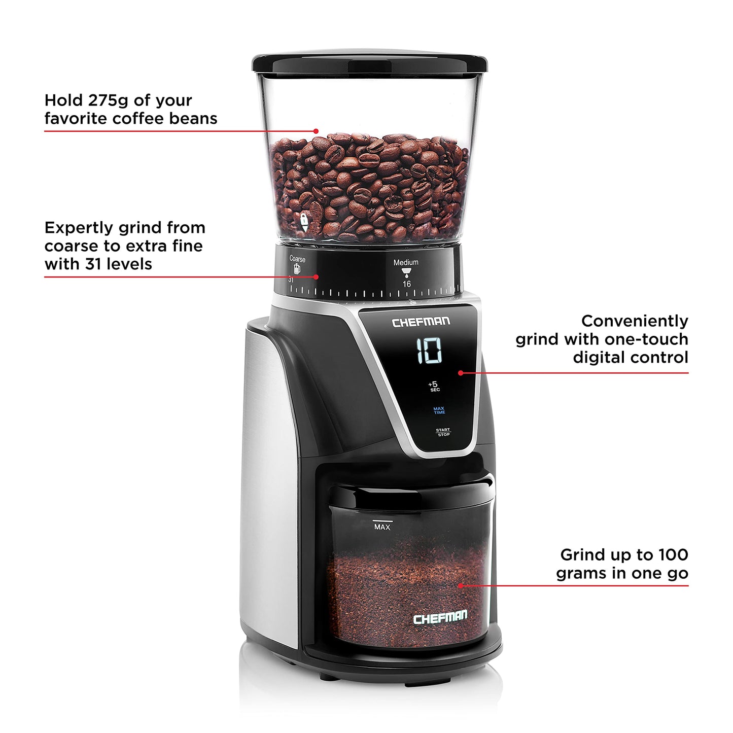 Chefman Burr Coffee Grinder with 31 Settings