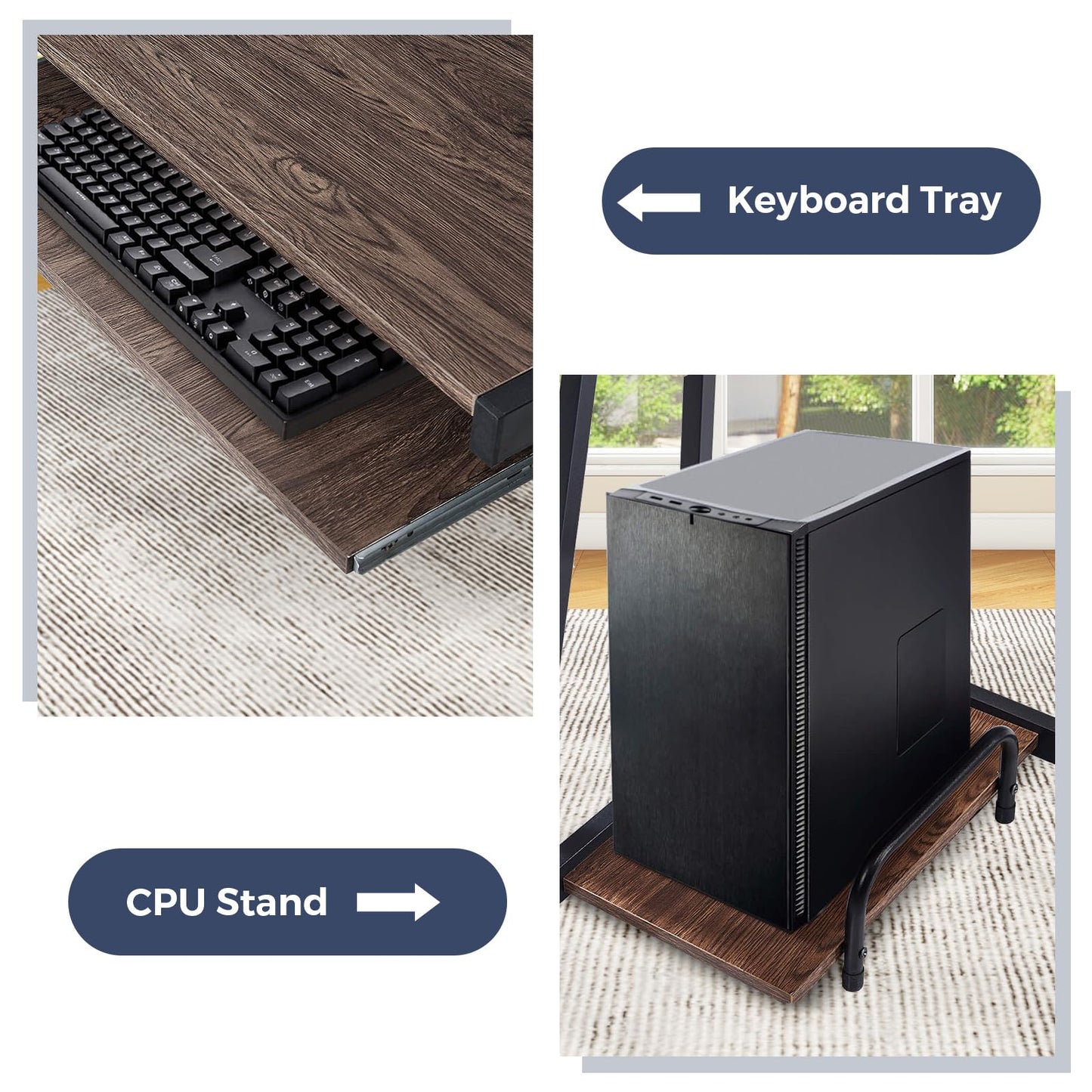 IULULU Computer Desk, Home Office Writing Table, Modern Simple Study Workstation, Stable Metal Frame, Easy Assembly, Brown