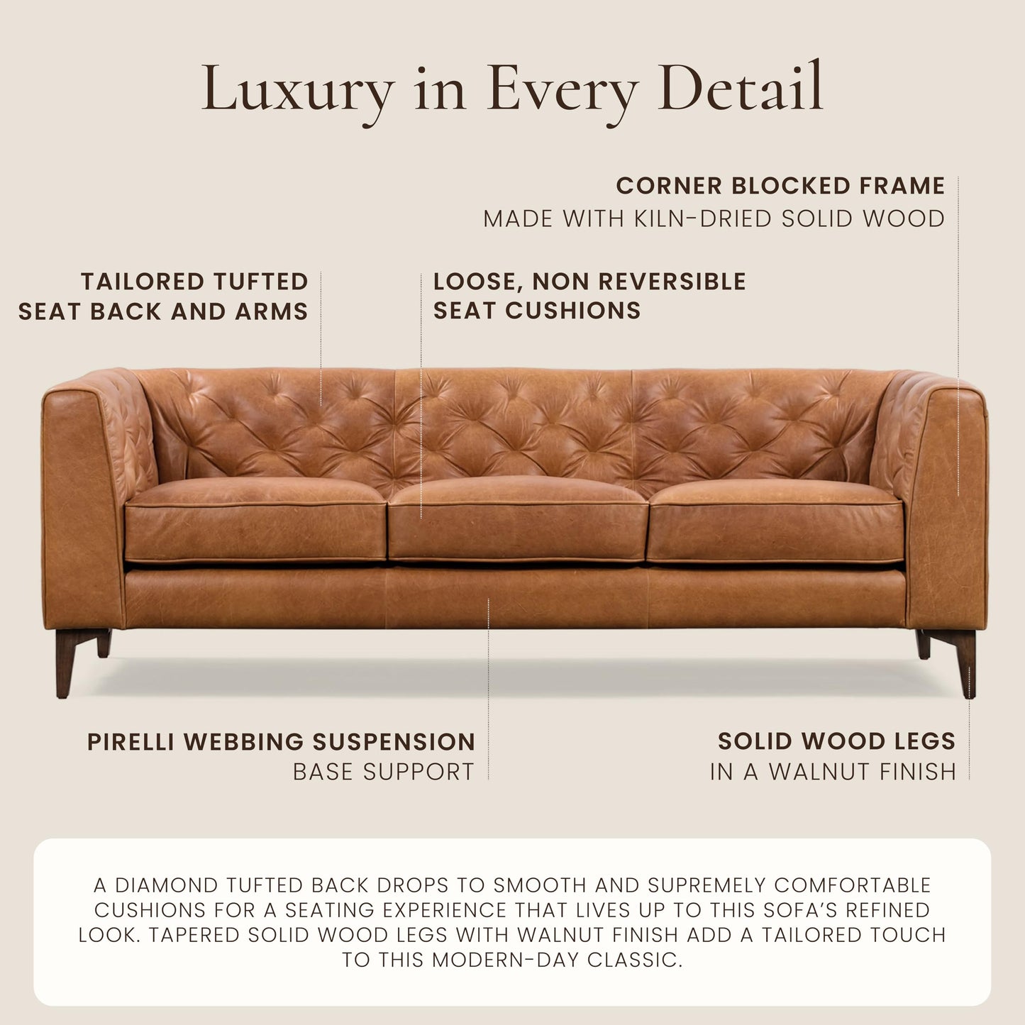 Poly & Bark Leather Sofa with Tufted Back