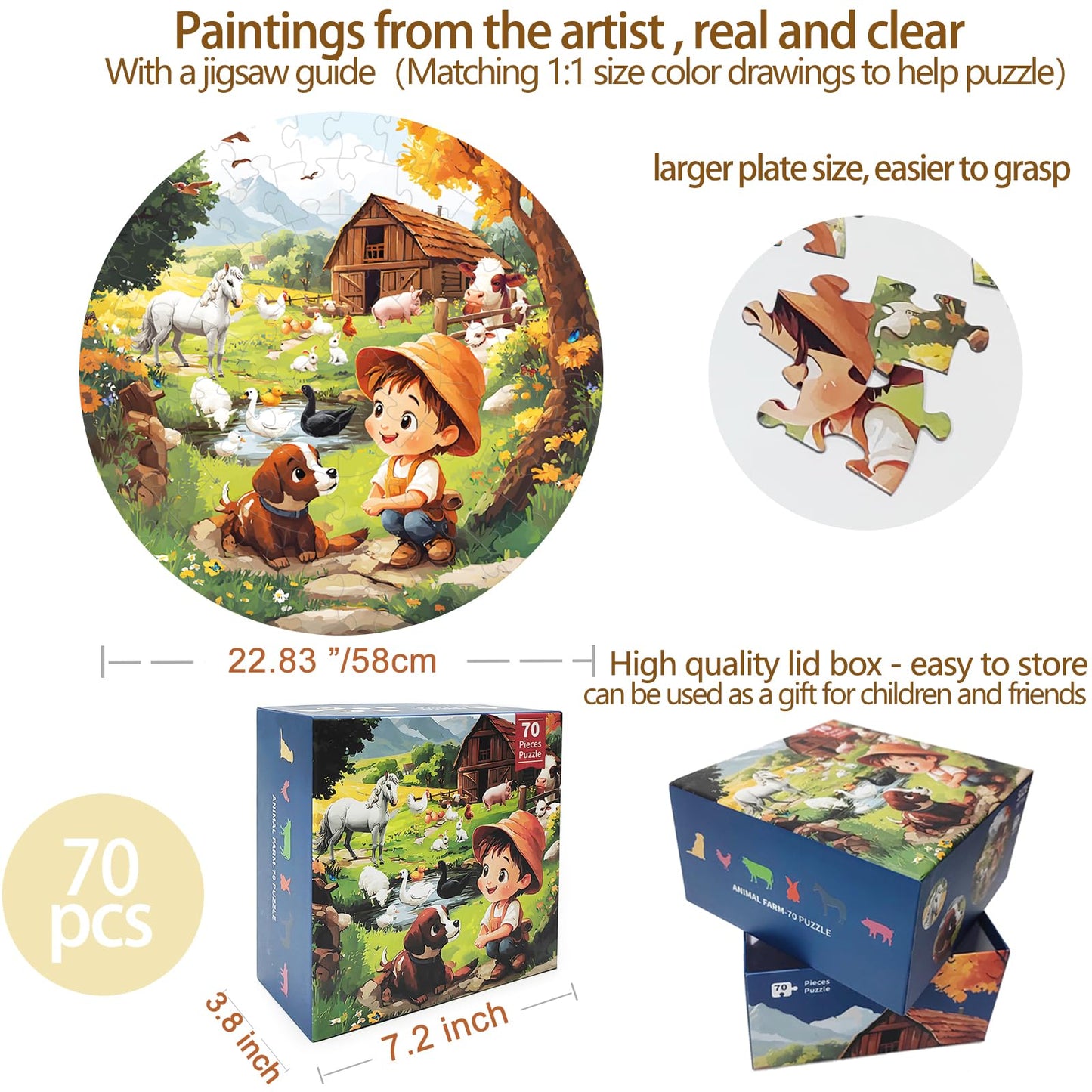 70-Piece Farm Floor Puzzle for Kids Ages 3-8