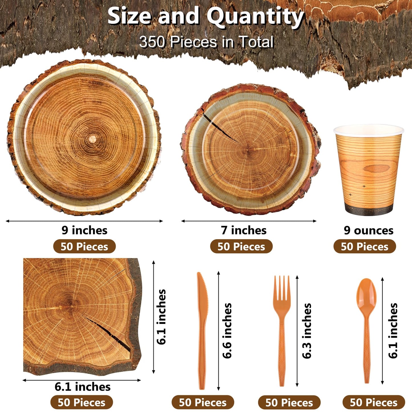 Camping Wood Grain Tableware Set for 50 Guests