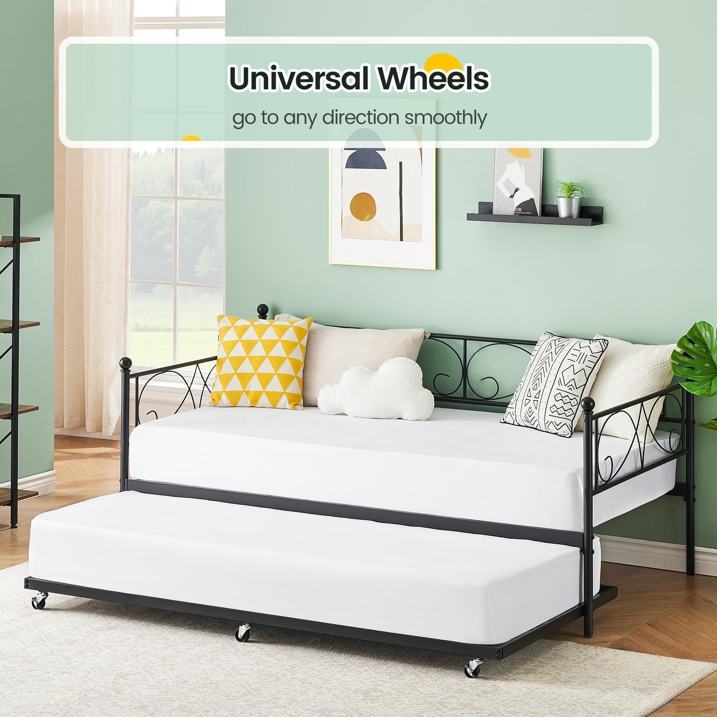 GAOMON Twin Metal Daybed with Trundle
