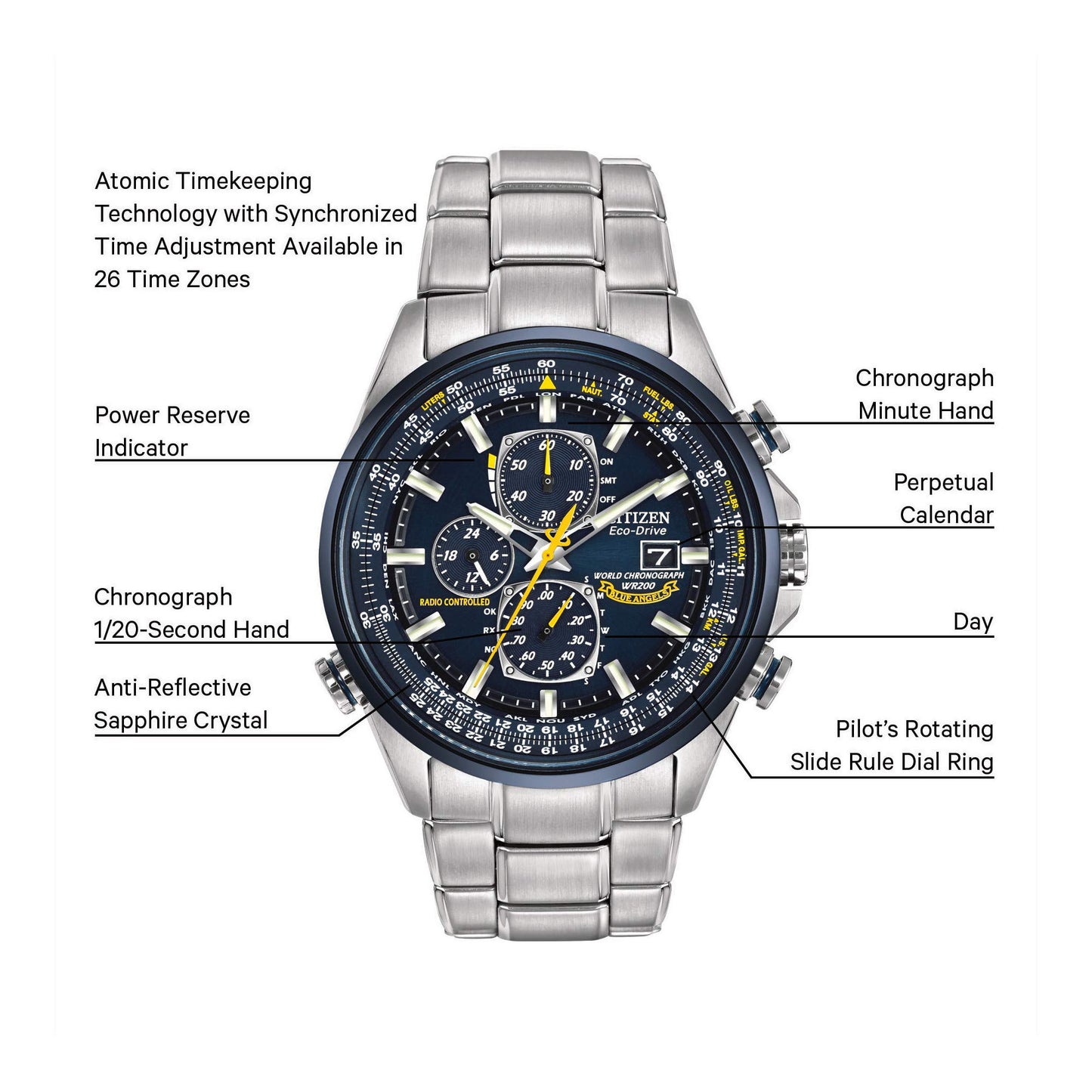 Citizen Eco-Drive Sport Chronograph Watch, Blue Dial